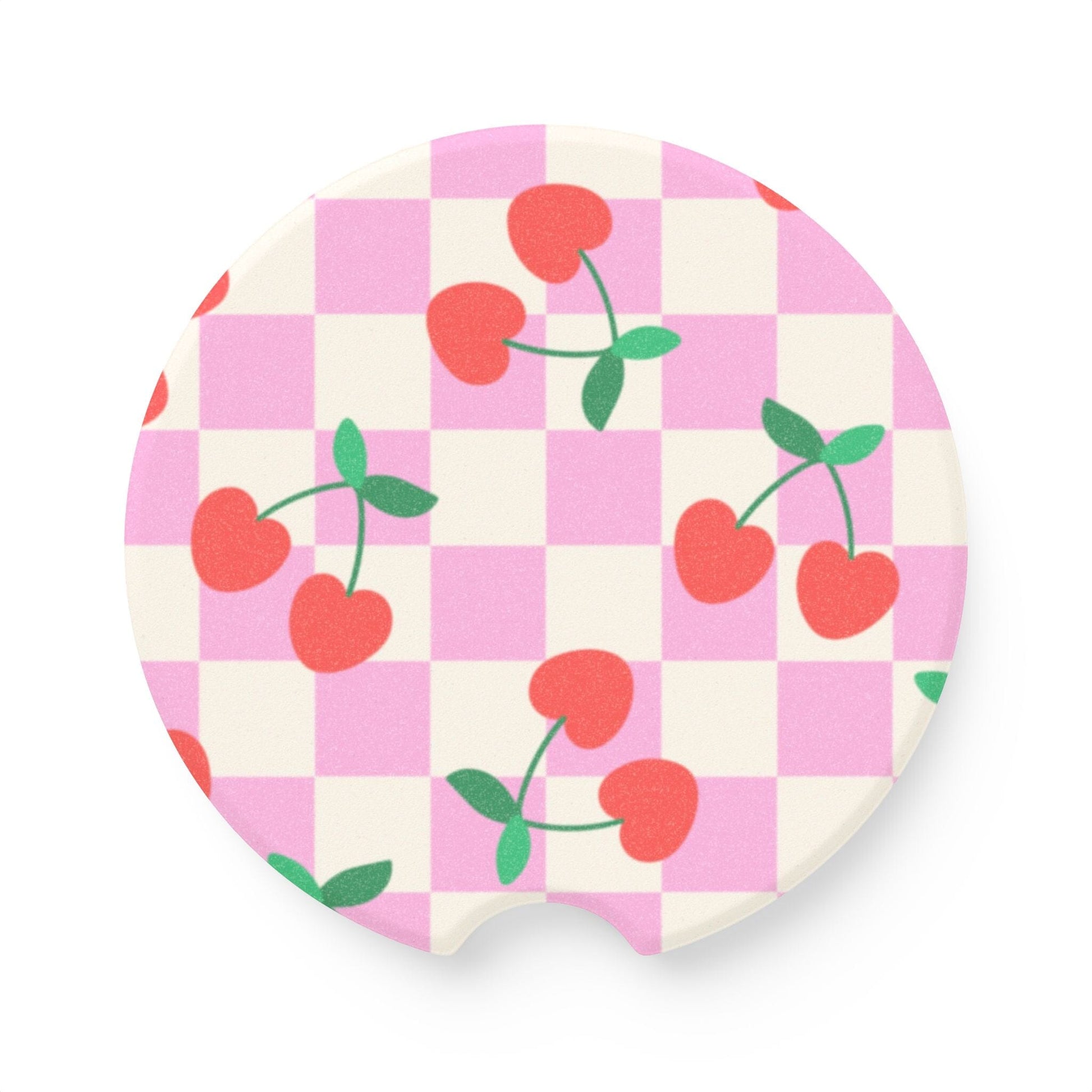 Coquette Checkered Cherries Car Coaster, Summer Vibes Car Decor • Cute Car Accessory Home Decor Printify 2.6'' × 2.6" 1pc 