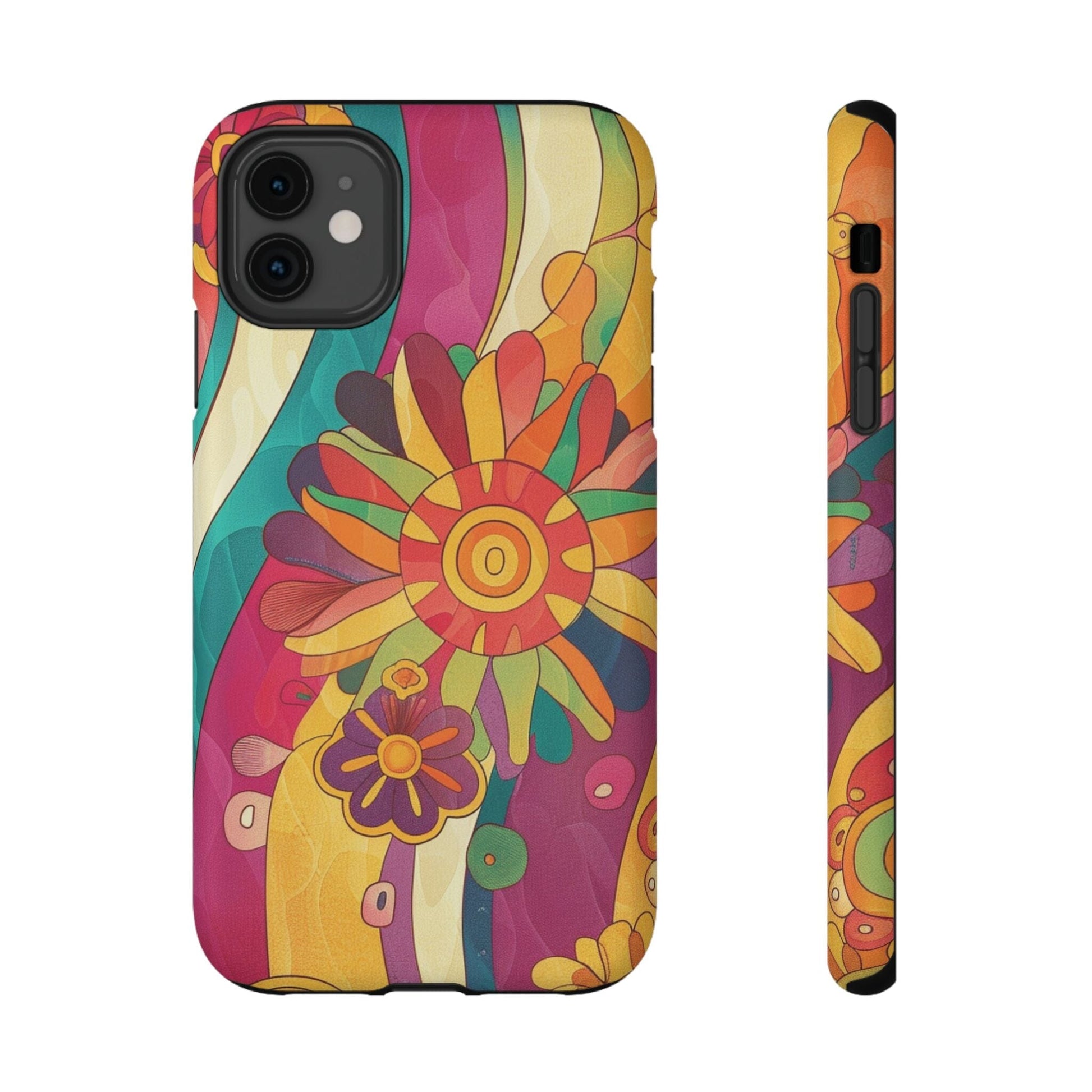 Retro Hippie Impact-Resistant Cases • 70s Daisy Flower Phone Cases Designed to fit Most iPhone and Samsung Phones Phone Case Printify iPhone 11 Matte Without gift packaging