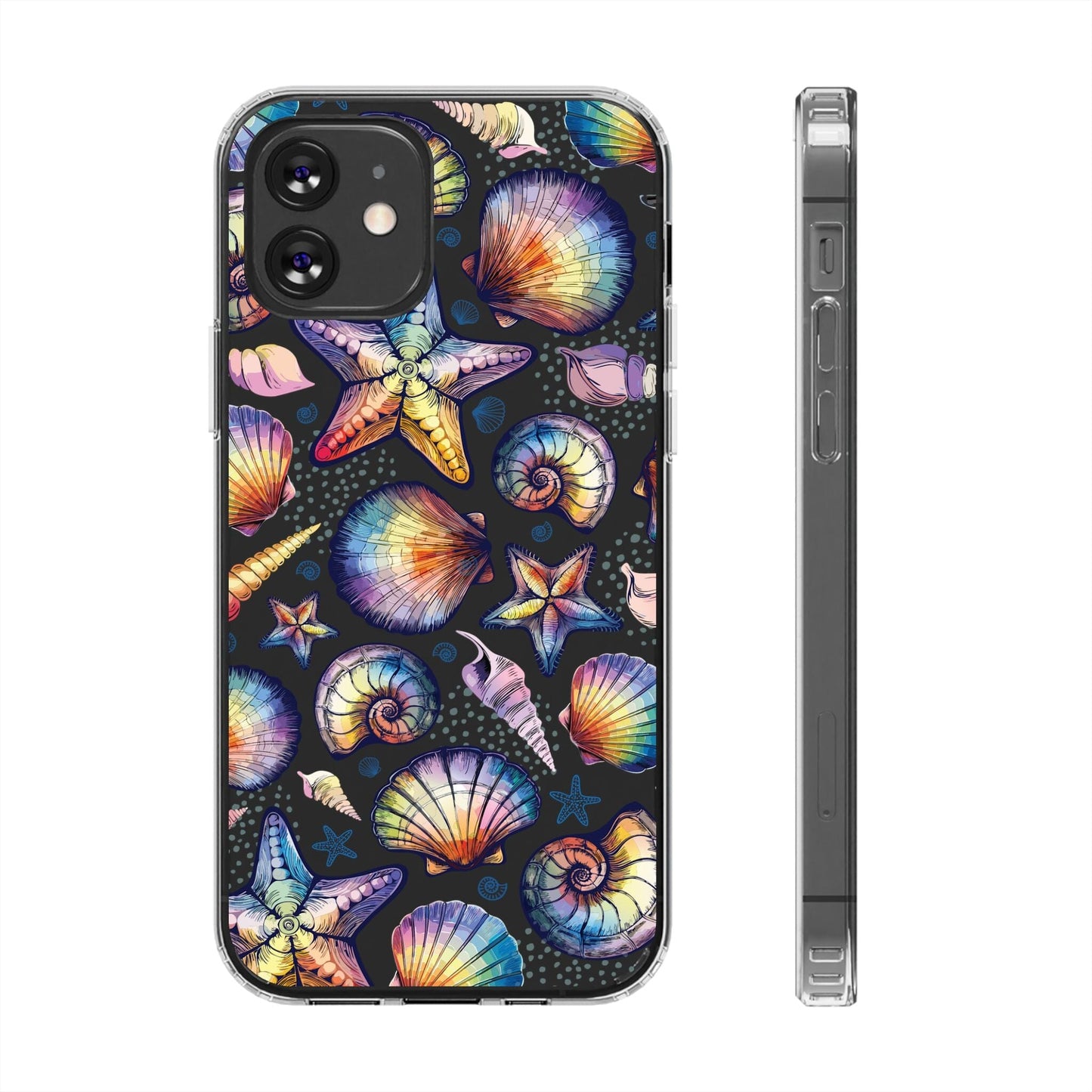 Rainbow Seashell Clear Phone Cases • Designed to fit most iPhone and Samsung Phones Phone Case Printify iPhone 12 Without gift packaging 