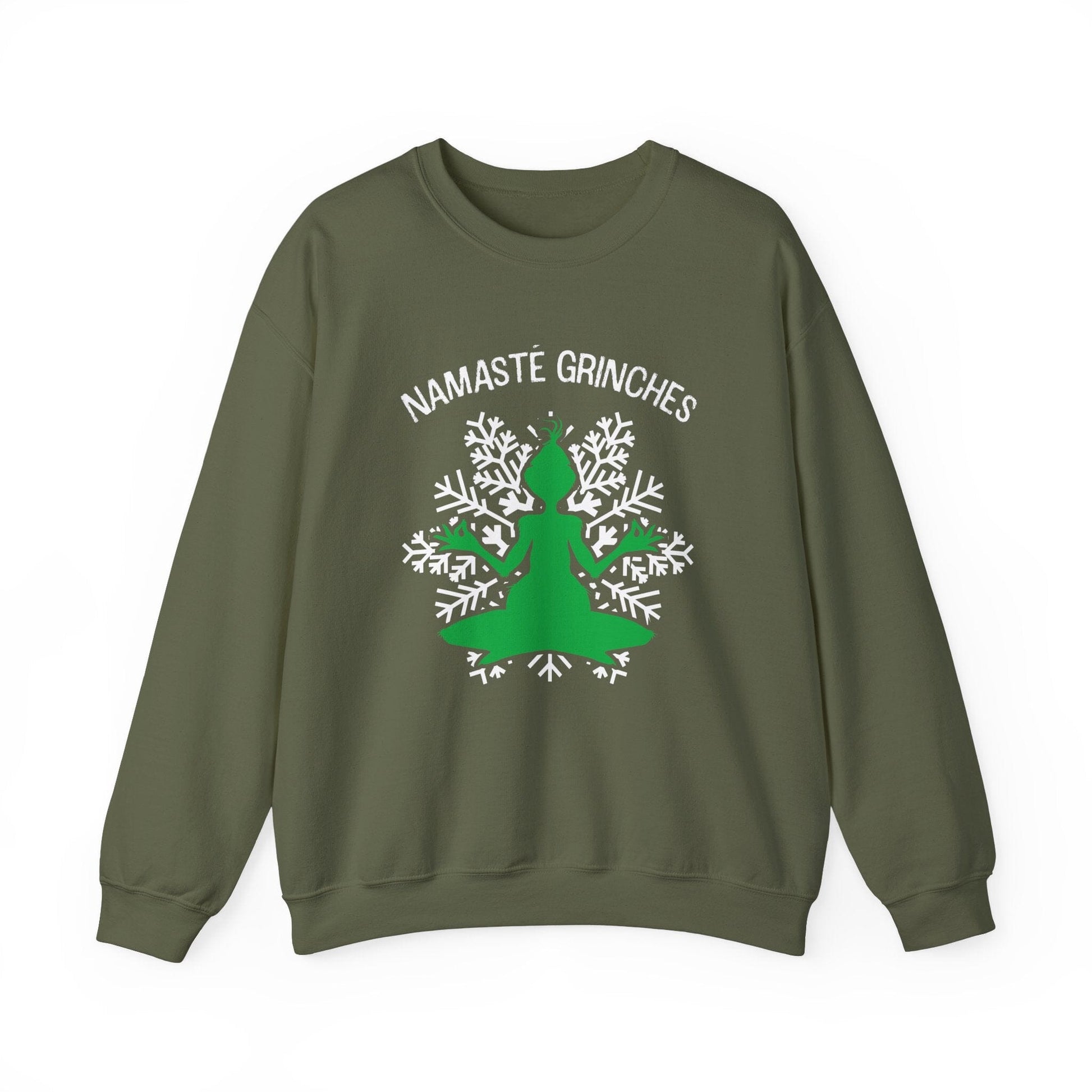 Namaste Grinches ~ Christmas Sweatshirt Sweatshirt Printify Military Green S 