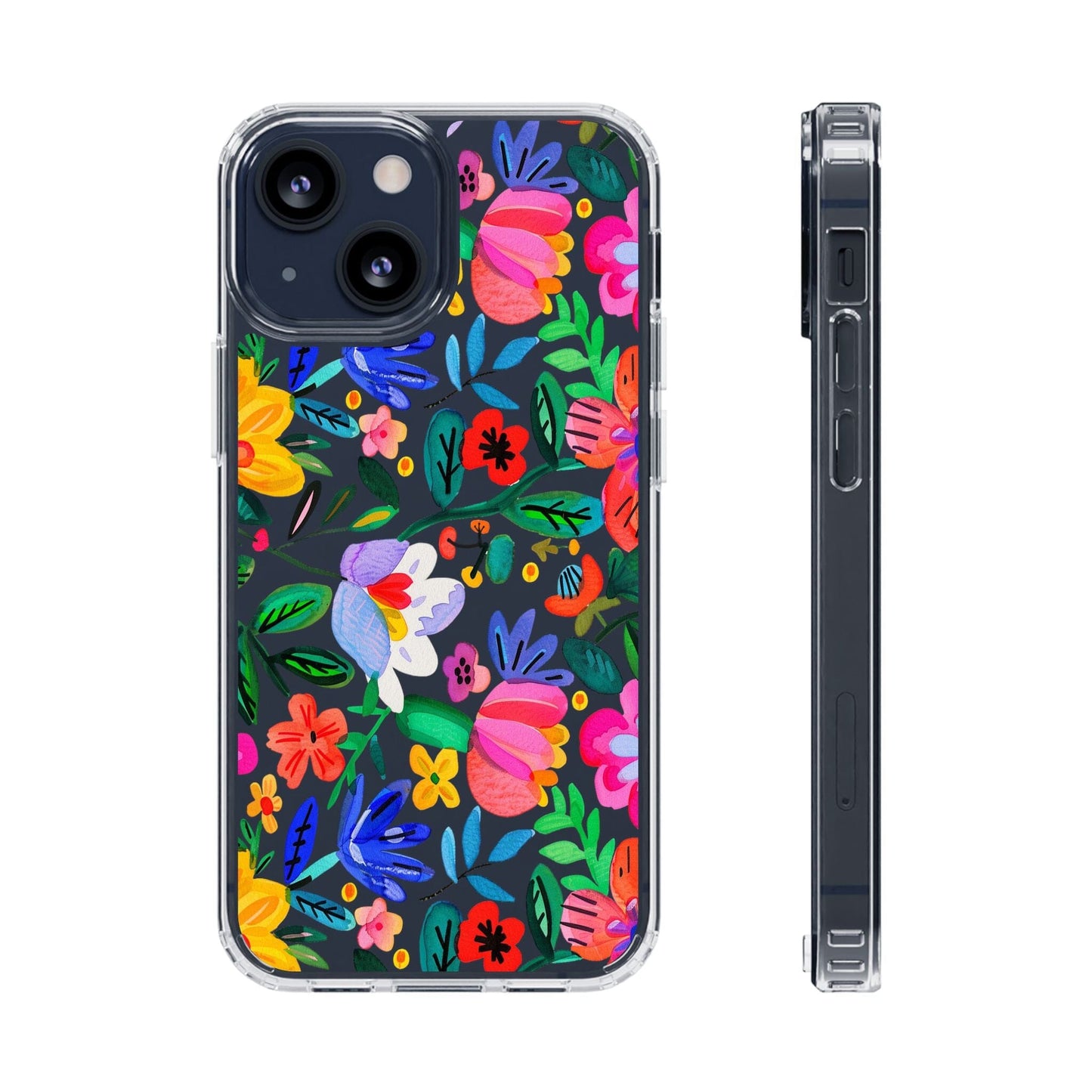 Folk Art Flowers Clear Phone Cases • Summer Floral Phone Case Designed to fit most iPhone and Samsung Phones Phone Case Printify iPhone 13 Mini Without gift packaging 