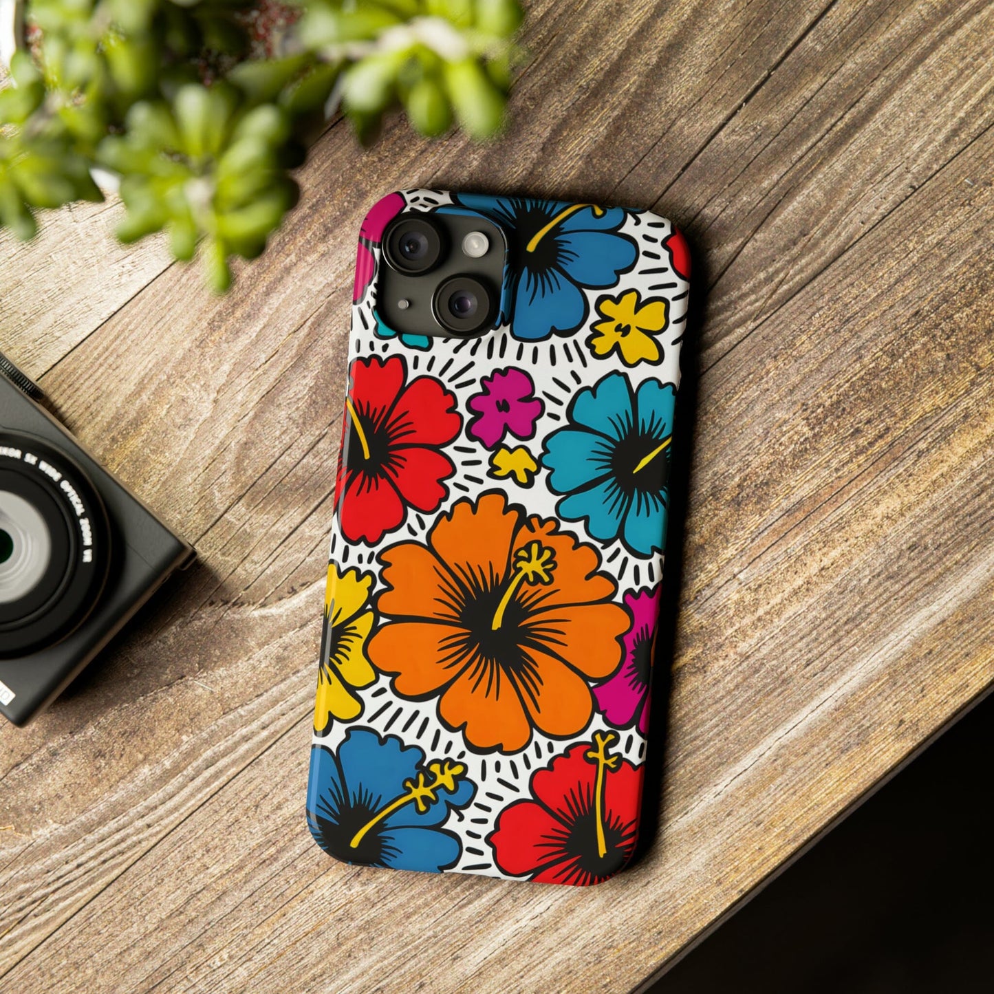 Coconut Girl Hibiscus Phone Case, Pop Art Design, Modern Art Cell Phone Case, iPhone 12-15 Phone Case Printify iPhone 15 Plus 