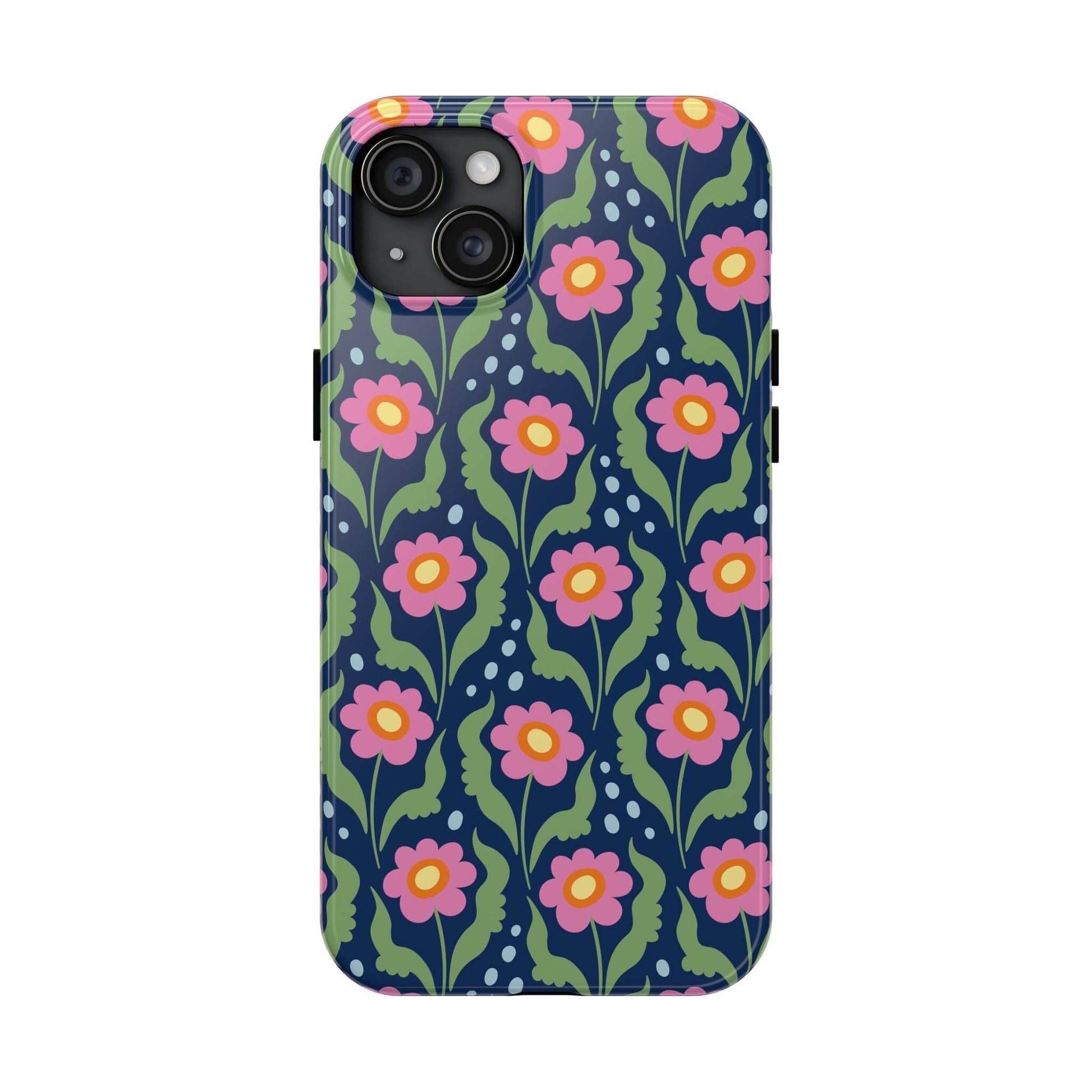 Retro Daisies Tough Phone Cases • Blue Floral Phone Case Designed to Fit Most iPhone and Samsung Phones Phone Case Printify iPhone 15 Plus 