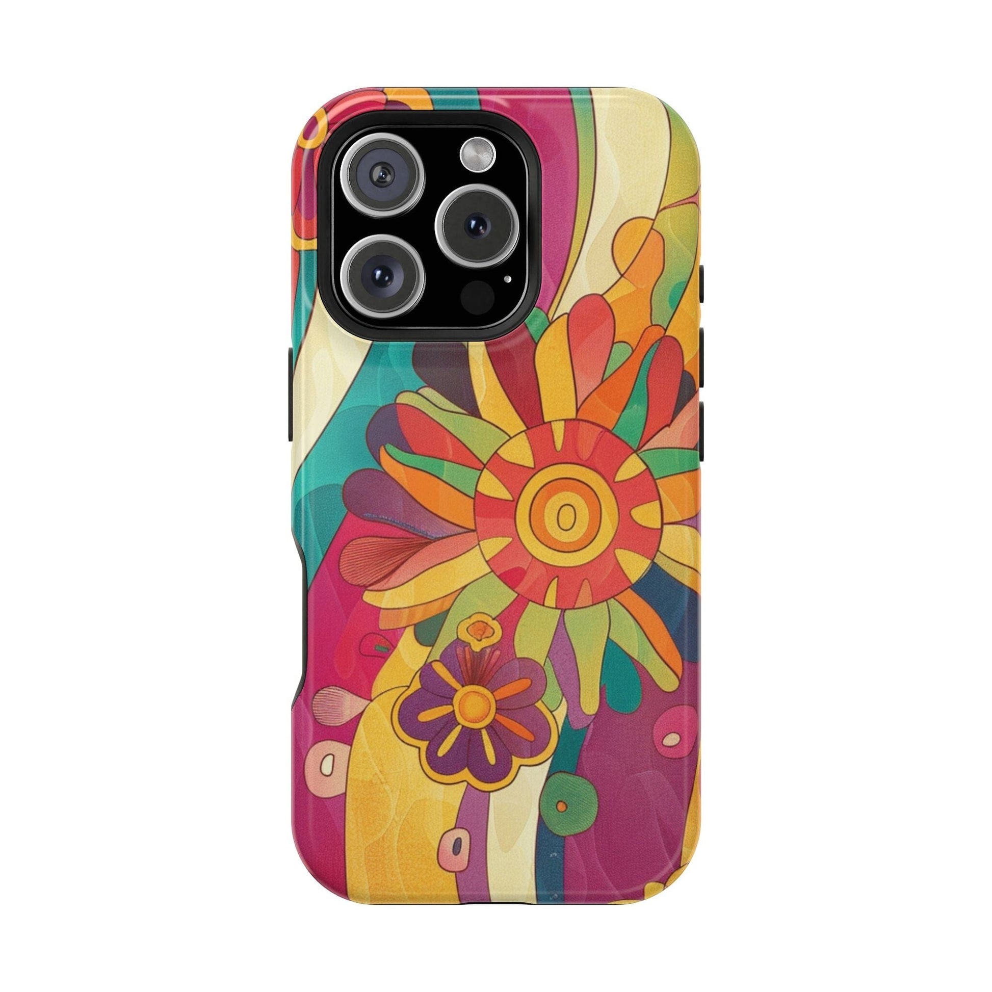 Retro Hippie Impact-Resistant Cases • 70s Daisy Flower Phone Cases Designed to fit Most iPhone and Samsung Phones Phone Case Printify iPhone 16 Pro Glossy Without gift packaging