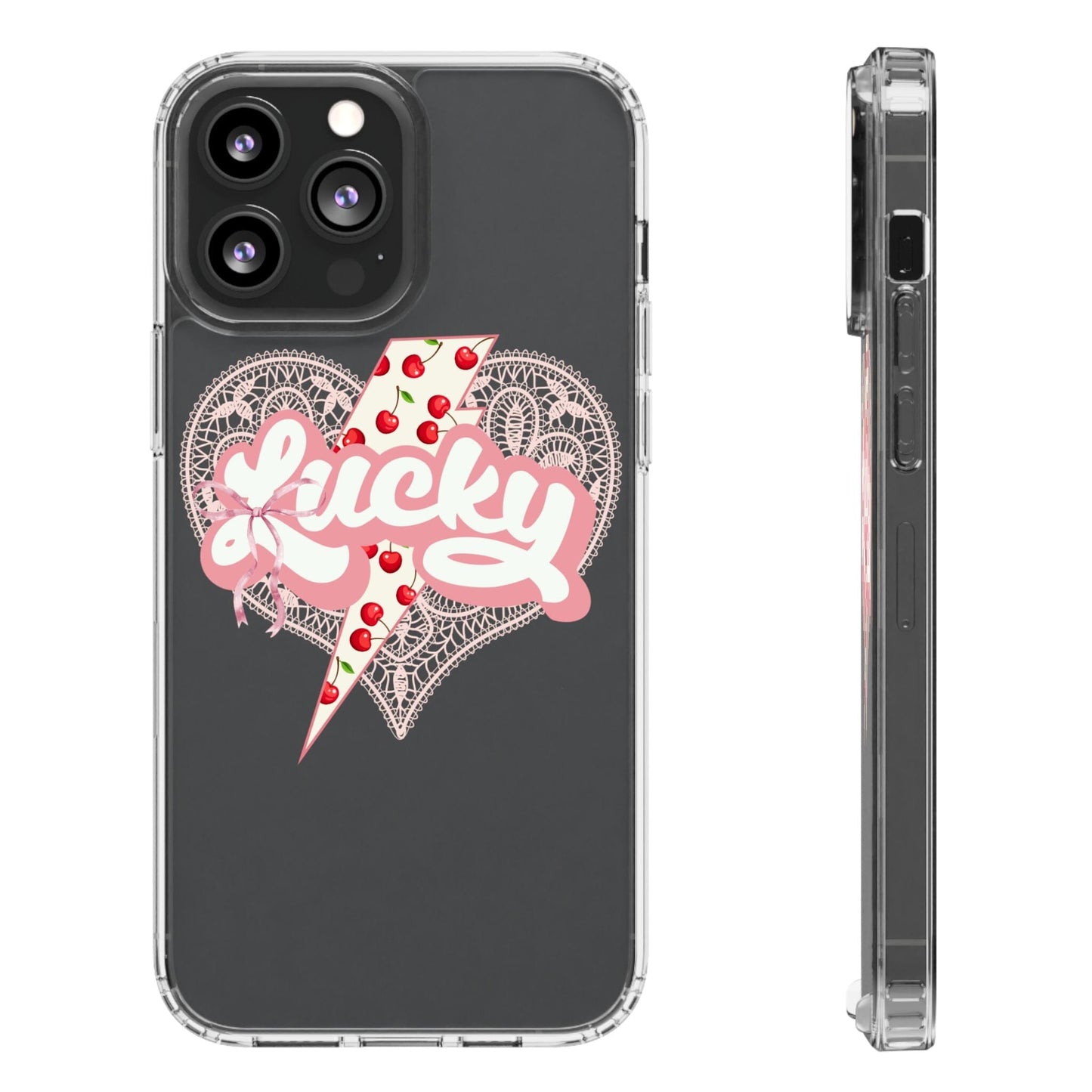 Lucky Girl Coquette Phone Case, Fits iPhone and Samsung Phones, Clear Case Phone Case Printify iPhone 13 Pro Max With gift packaging 