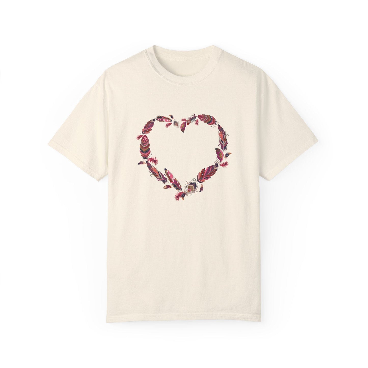 Flowers Tshirt, Boho Feathers Tshirt, Boho Valentine's Day Heart Shirt, Floral Nature Shirt, Art Nouveau Art Deco Shirt, Flowers Lover Graphic Tee T-Shirt Printify Ivory S 