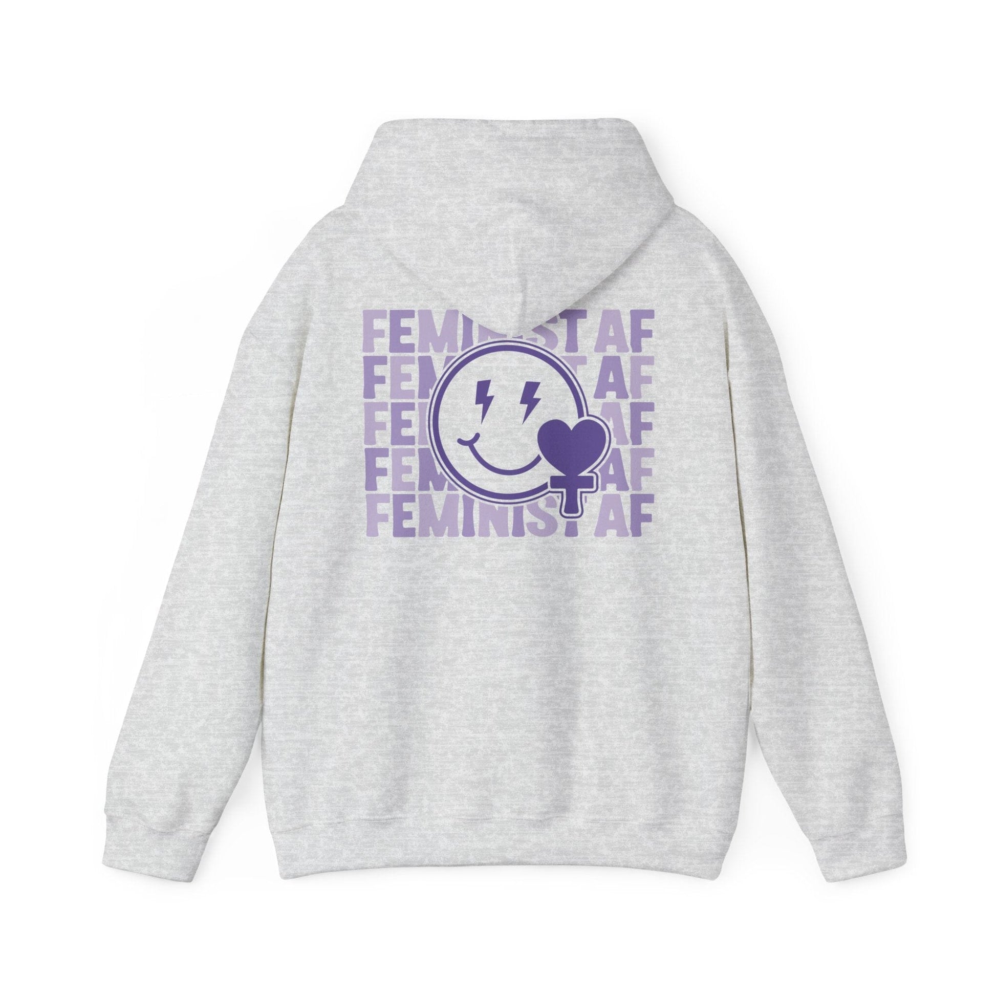 Feminist Hoodie, Smiling Face Lightning Bolts, Feminist AF Social Justice Sweatshirt Hoodie Printify S Ash 