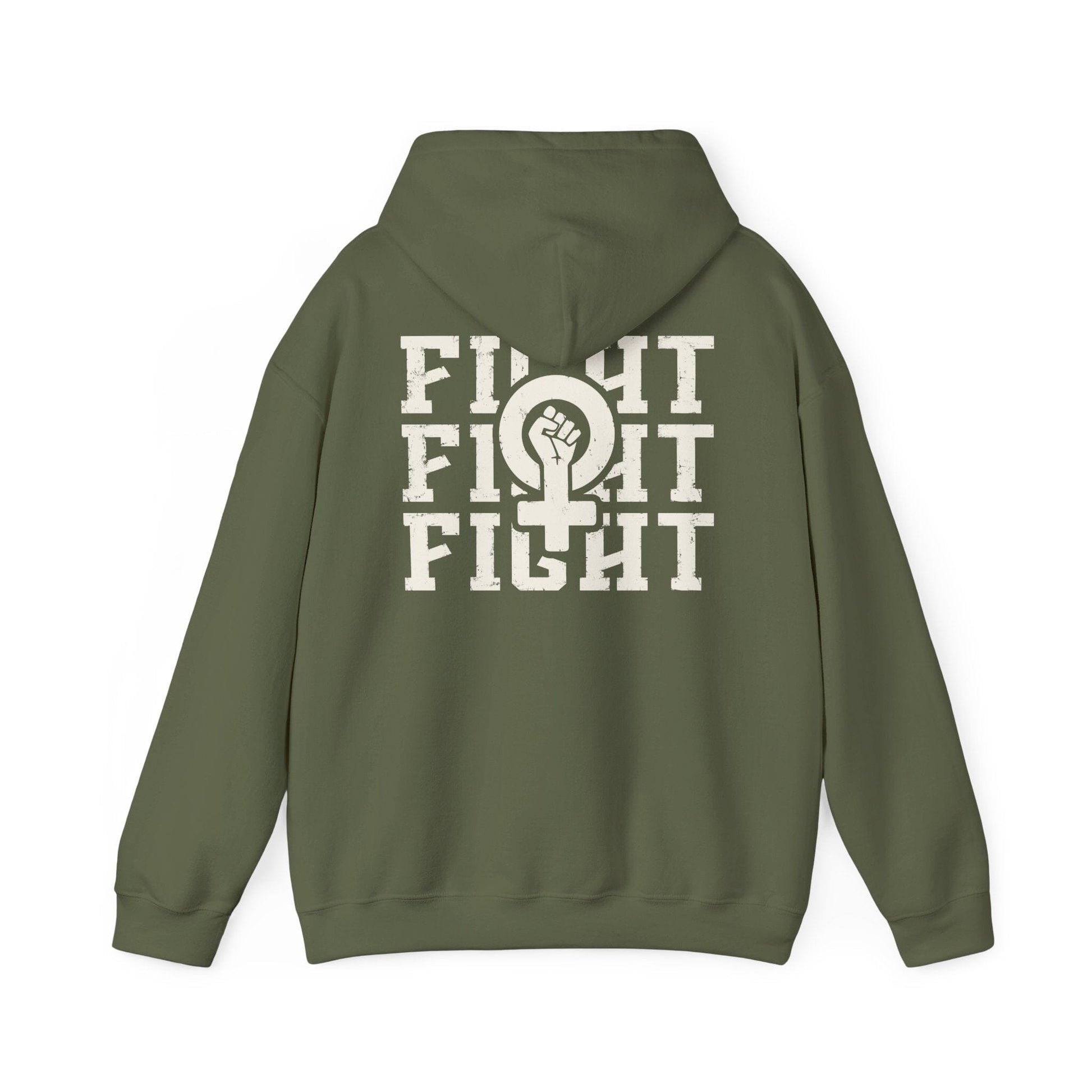 Fight Fight Fight Feminist Sweatshirt ~ Unisex Heavy Blend Hoodie Hoodie Printify M Military Green 