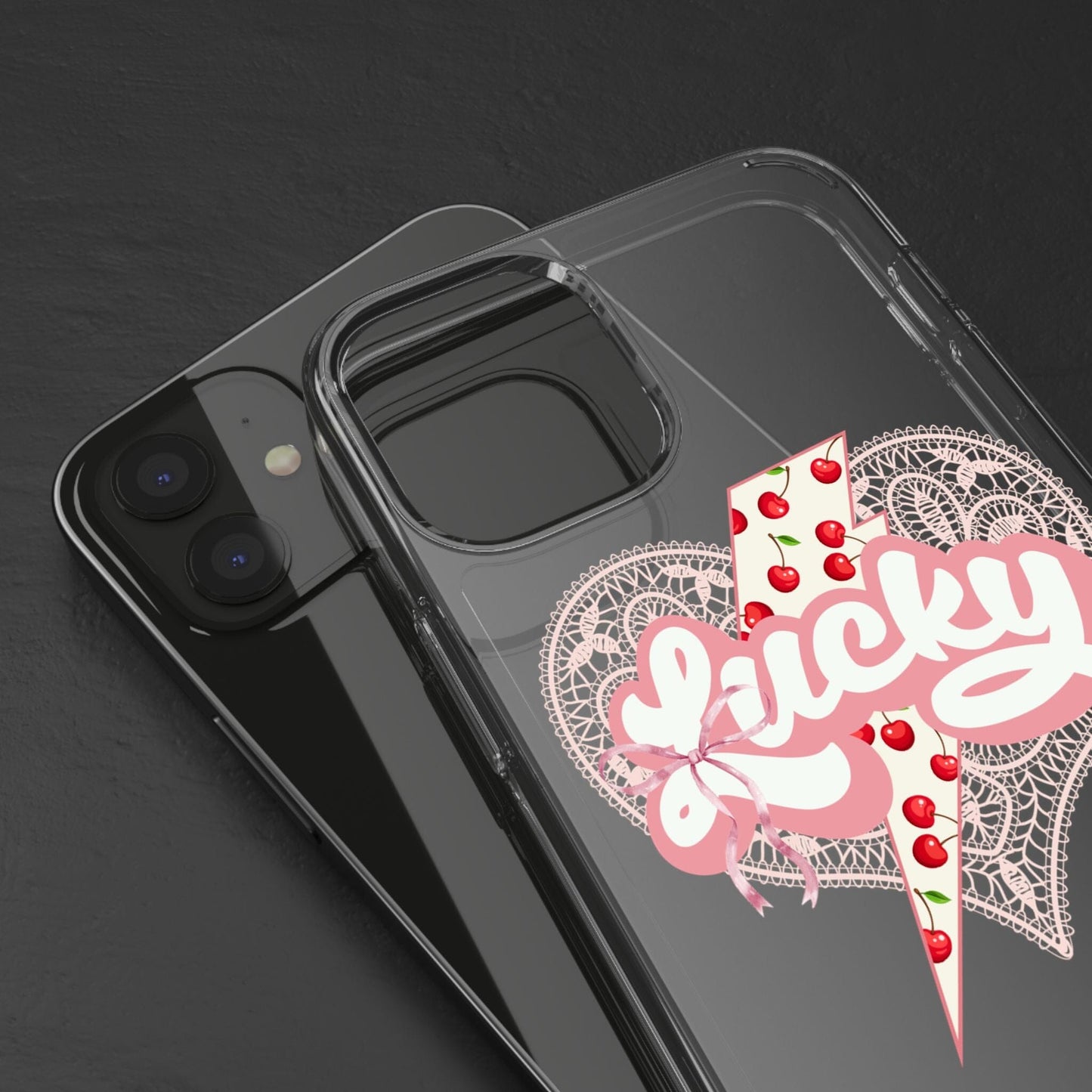 Lucky Girl Coquette Phone Case, Fits iPhone and Samsung Phones, Clear Case Phone Case Printify 