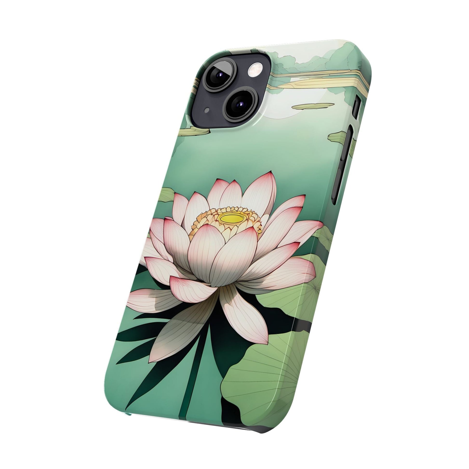 Pink Lotus Flower Phone Case, Flower Phonecases, Oriental Illustration Aesthetic Phone Case ~ iPhone 12, iPhone 13, iPhone 14, iPhone 15 Pro Phone Case Printify 