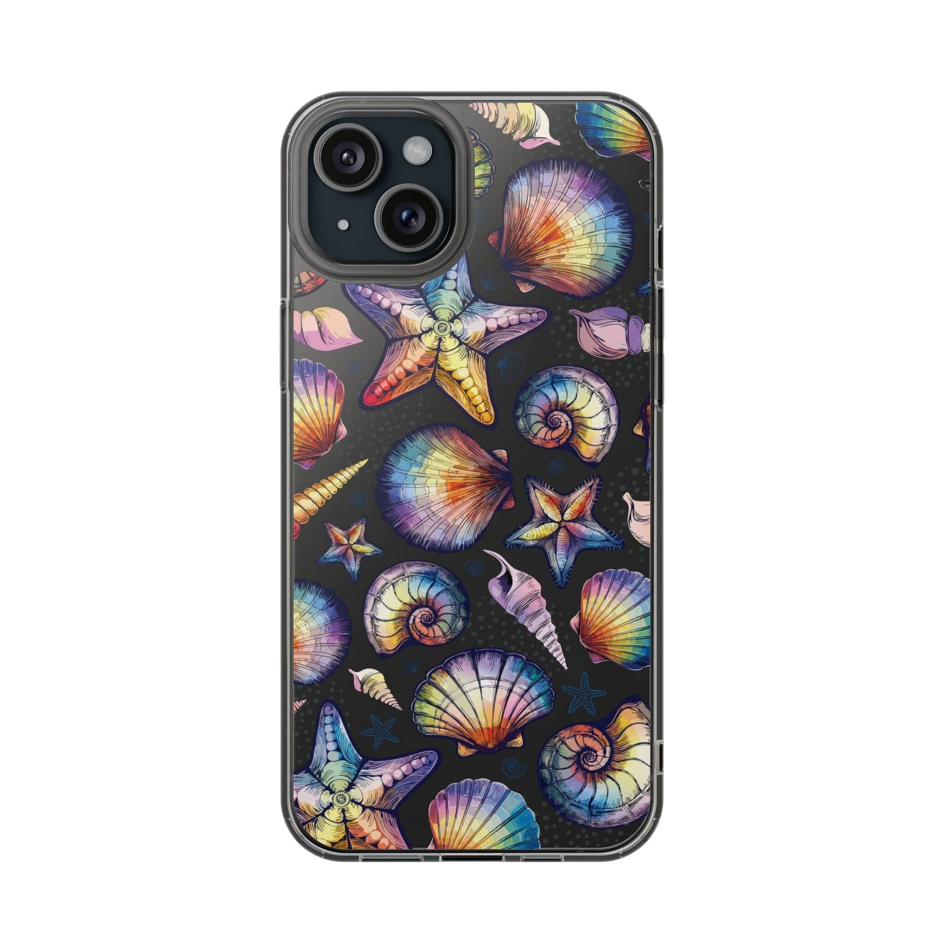 Rainbow Seashell Clear Phone Cases • Designed to fit most iPhone and Samsung Phones Phone Case Printify iPhone 15 Plus Without gift packaging 