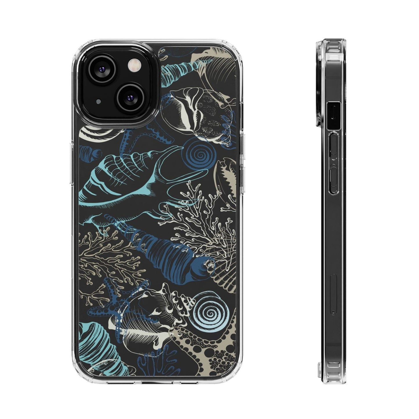 Clear iPhone Case • Blue Seashells Phone Case - Fits Most iPhone and Samsung Phones Phone Case Printify iPhone 14 Without gift packaging 