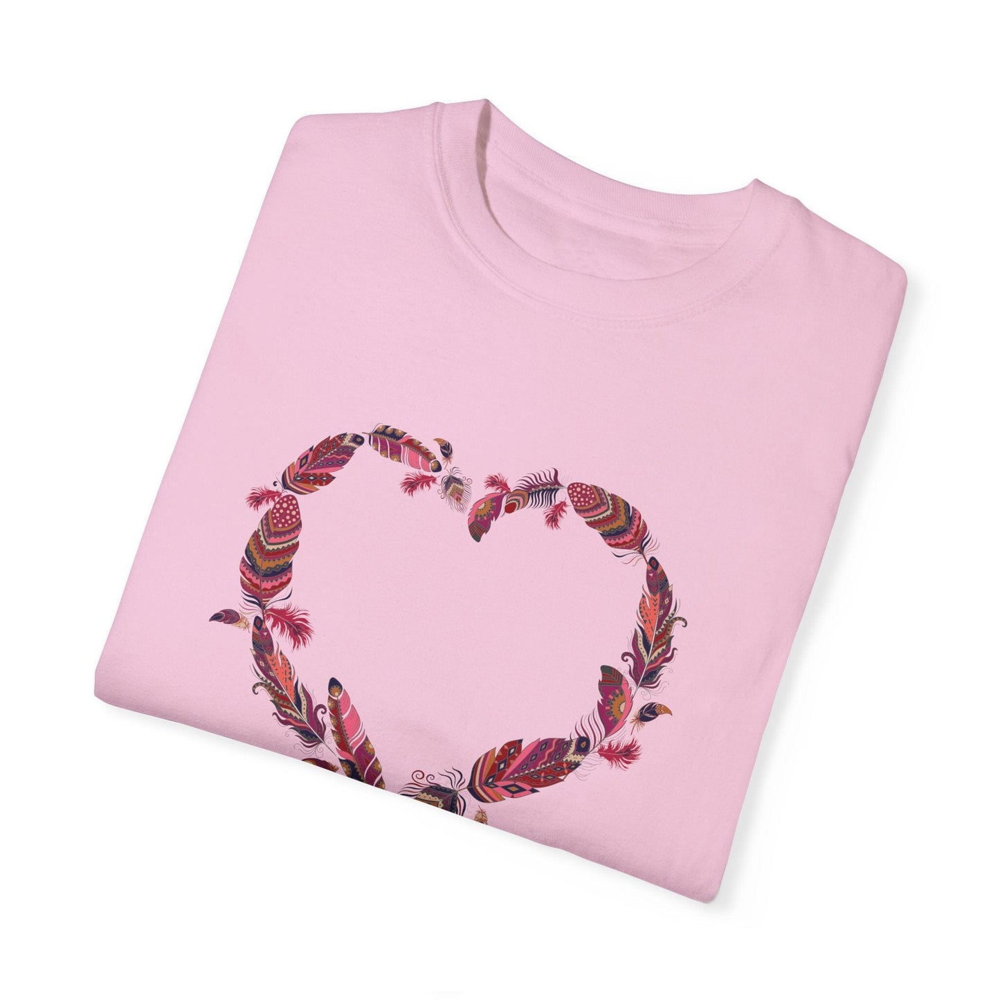 Flowers Tshirt, Boho Feathers Tshirt, Boho Valentine's Day Heart Shirt, Floral Nature Shirt, Art Nouveau Art Deco Shirt, Flowers Lover Graphic Tee T-Shirt Printify 