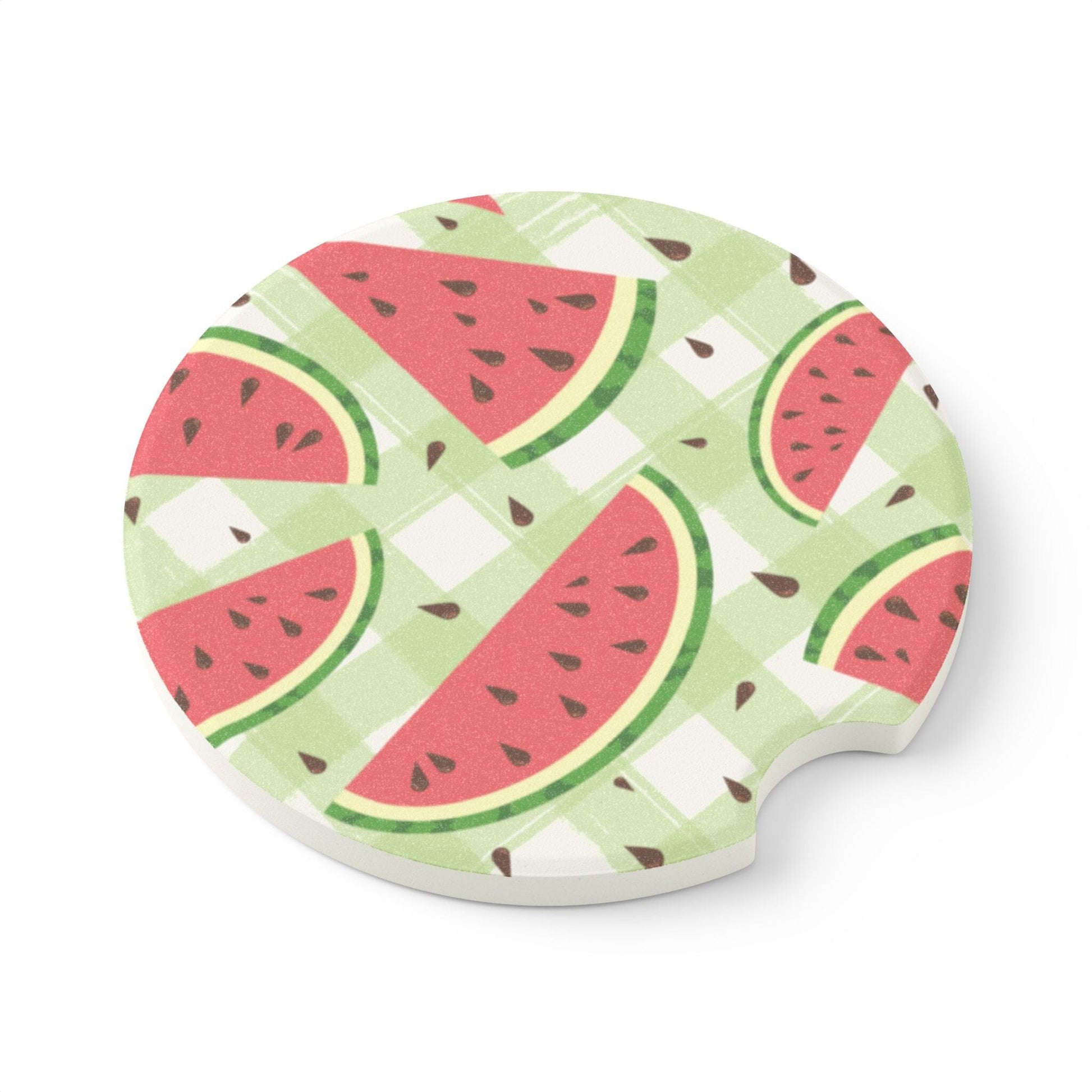 Checkered Watermelon Car Coaster, Summer Drink Cup Holder Coaster • Cute Car Accessories Home Decor Printify 