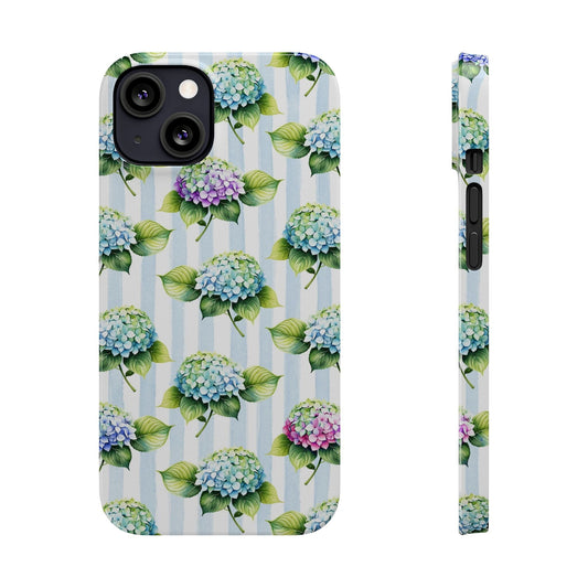 Floral Phone Case, Coastal Hydrangea Floral Phone Case, French Blue Vanilla Girl Aesthetic ~ iPhone 12, iPhone 13, iPhone 14, iPhone 15 Phone Case Printify iPhone 13 