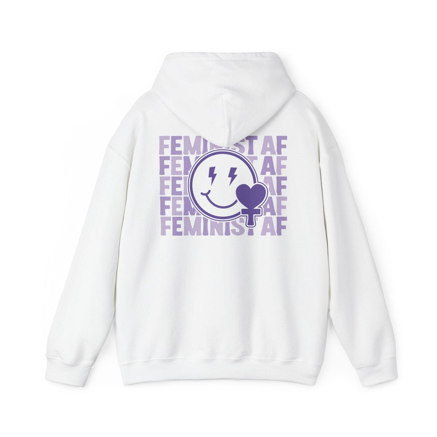 Feminist Hoodie, Smiling Face Lightning Bolts, Feminist AF Social Justice Sweatshirt Hoodie Printify S White 