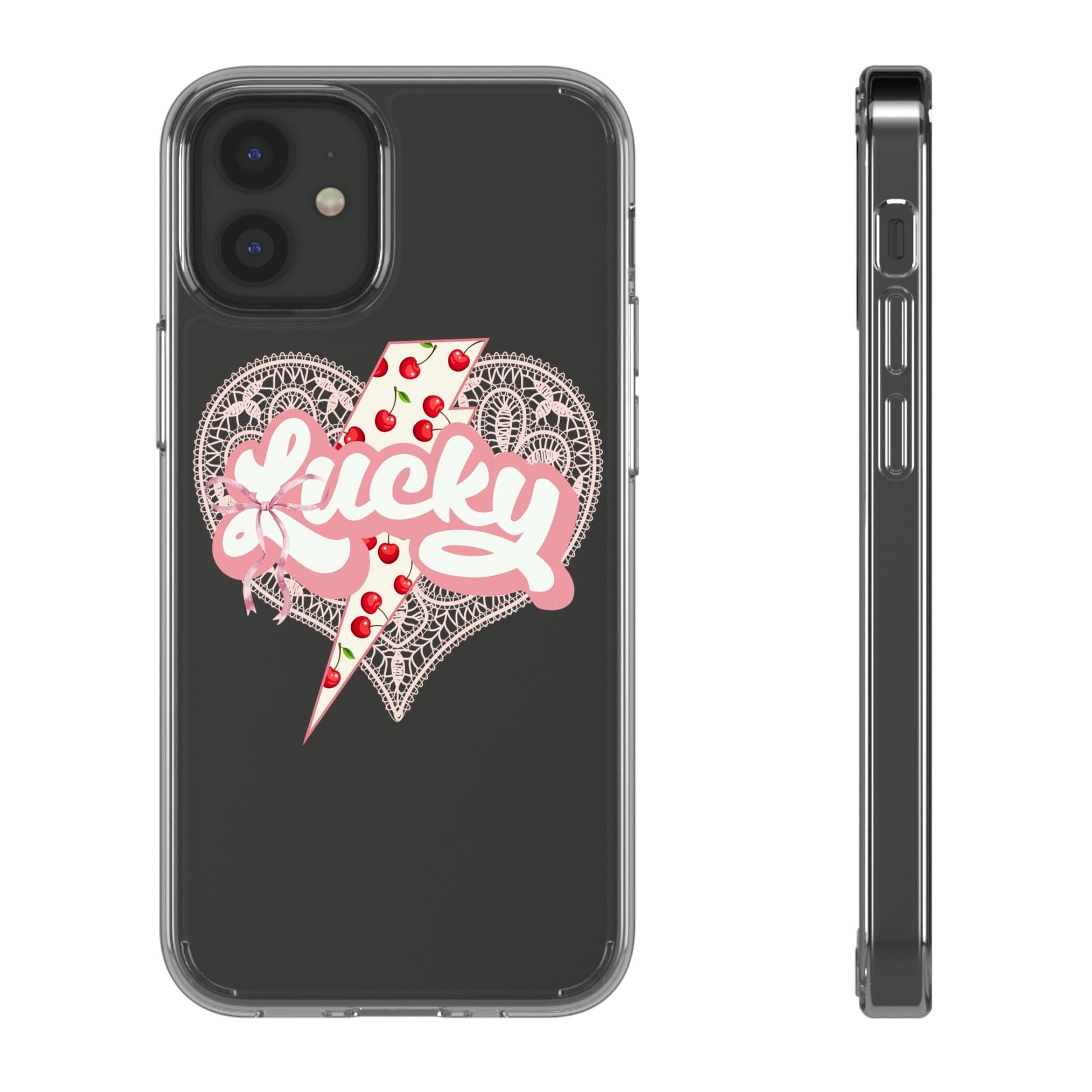 Lucky Girl Coquette Phone Case, Fits iPhone and Samsung Phones, Clear Case Phone Case Printify iPhone 12 Mini With gift packaging 