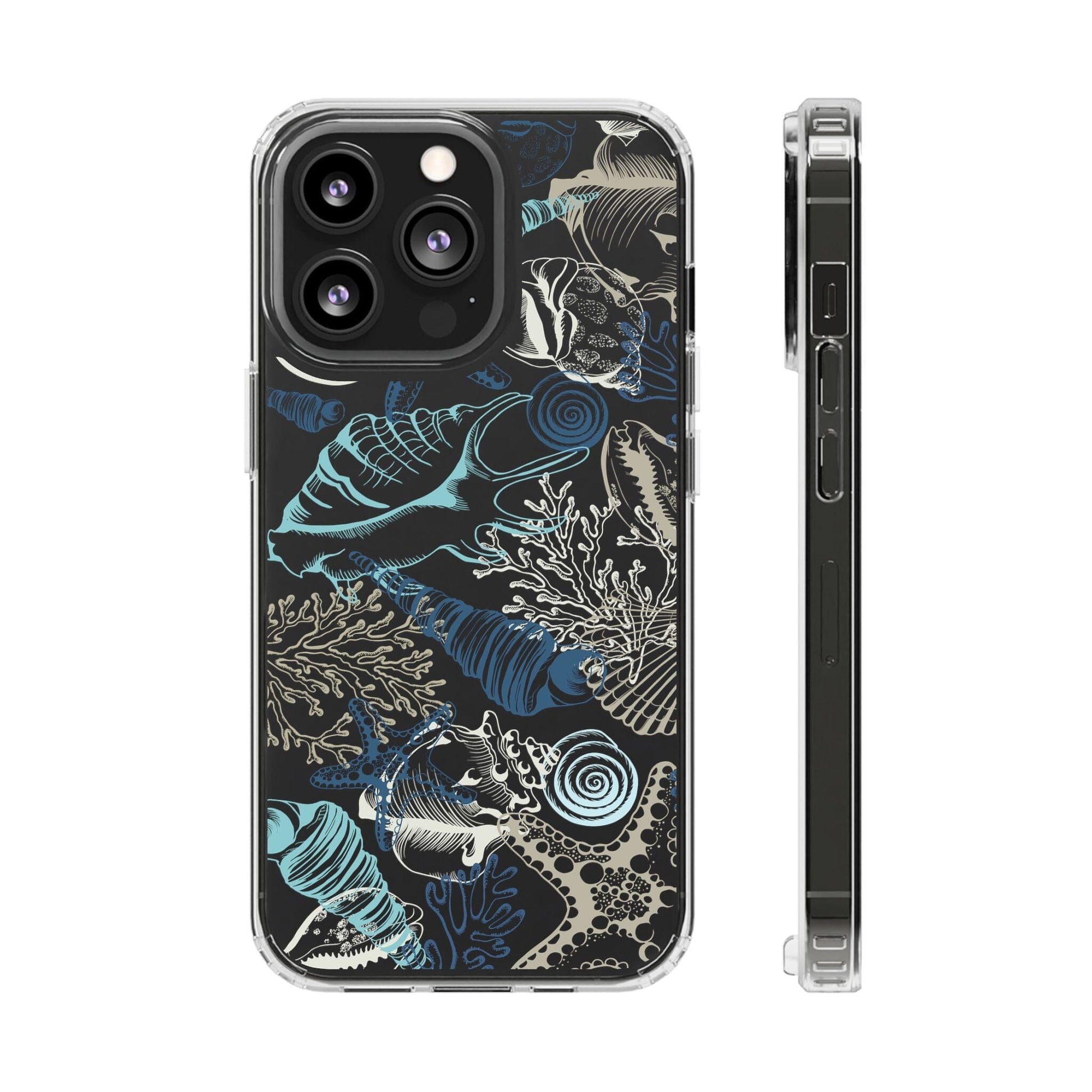 Clear iPhone Case • Blue Seashells Phone Case - Fits Most iPhone and Samsung Phones Phone Case Printify iPhone 13 Pro Without gift packaging 