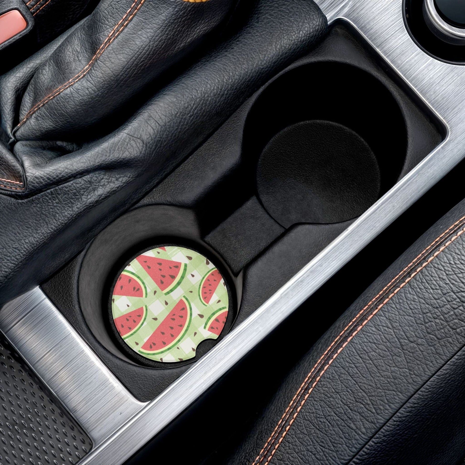 Checkered Watermelon Car Coaster, Summer Drink Cup Holder Coaster • Cute Car Accessories Home Decor Printify 