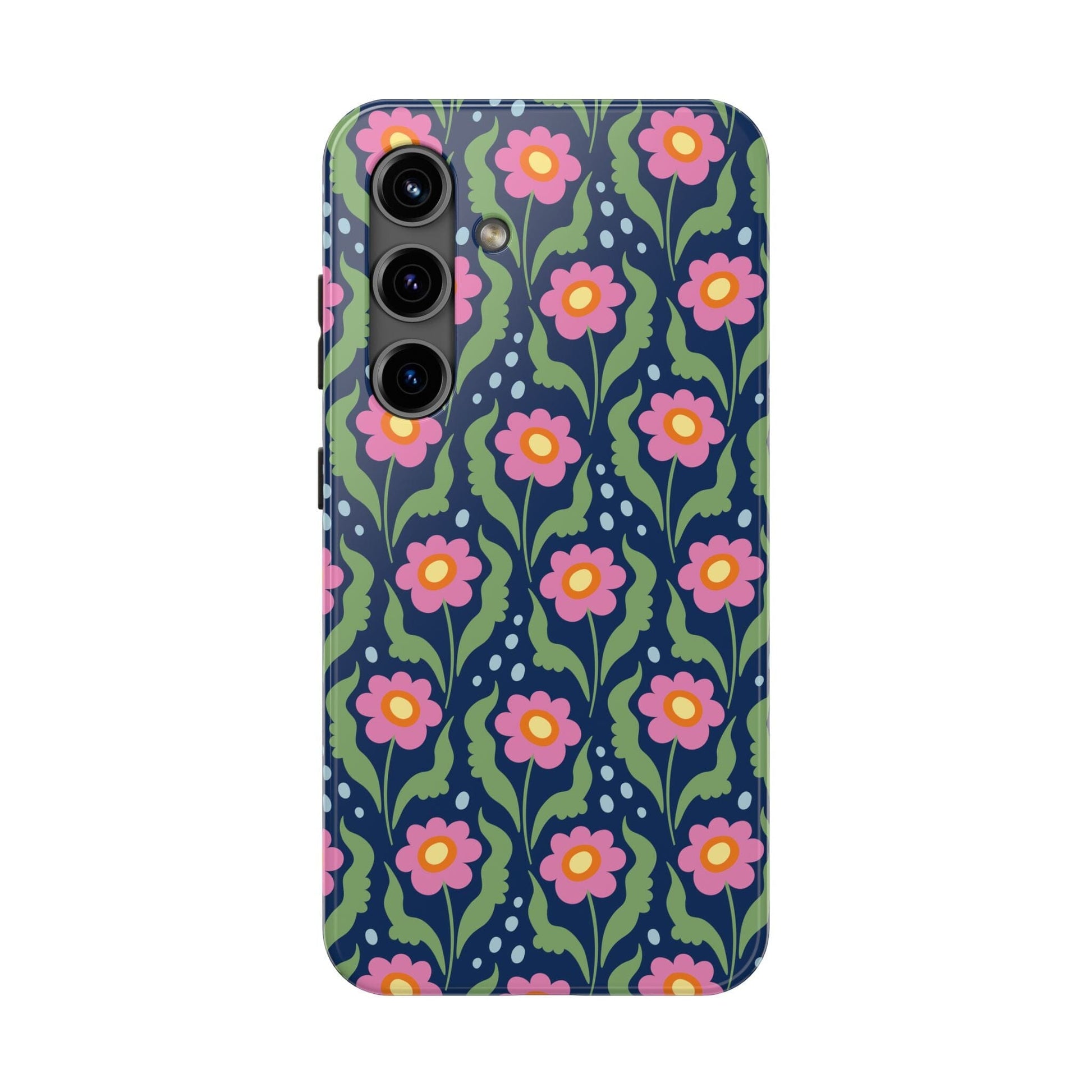 Retro Daisies Tough Phone Cases • Blue Floral Phone Case Designed to Fit Most iPhone and Samsung Phones Phone Case Printify Samsung Galaxy S24 