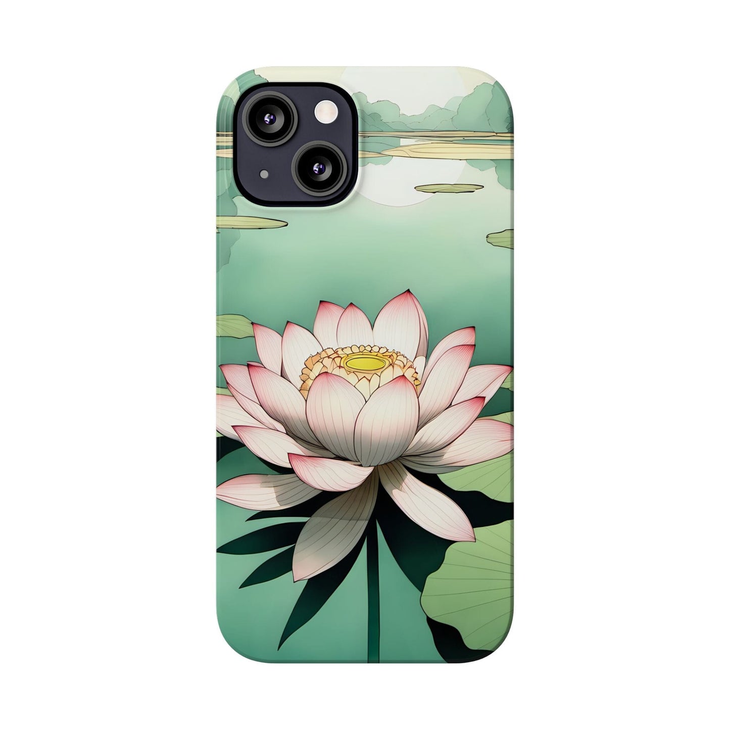 Pink Lotus Flower Phone Case, Flower Phonecases, Oriental Illustration Aesthetic Phone Case ~ iPhone 12, iPhone 13, iPhone 14, iPhone 15 Pro Phone Case Printify 