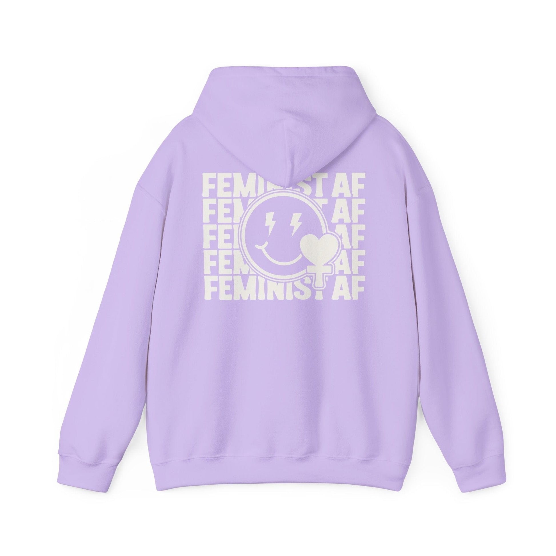 Feminist Hoodie, Smiling Face Lightning Bolts, Feminist AF Social Justice Sweatshirt Hoodie Printify S Orchid 