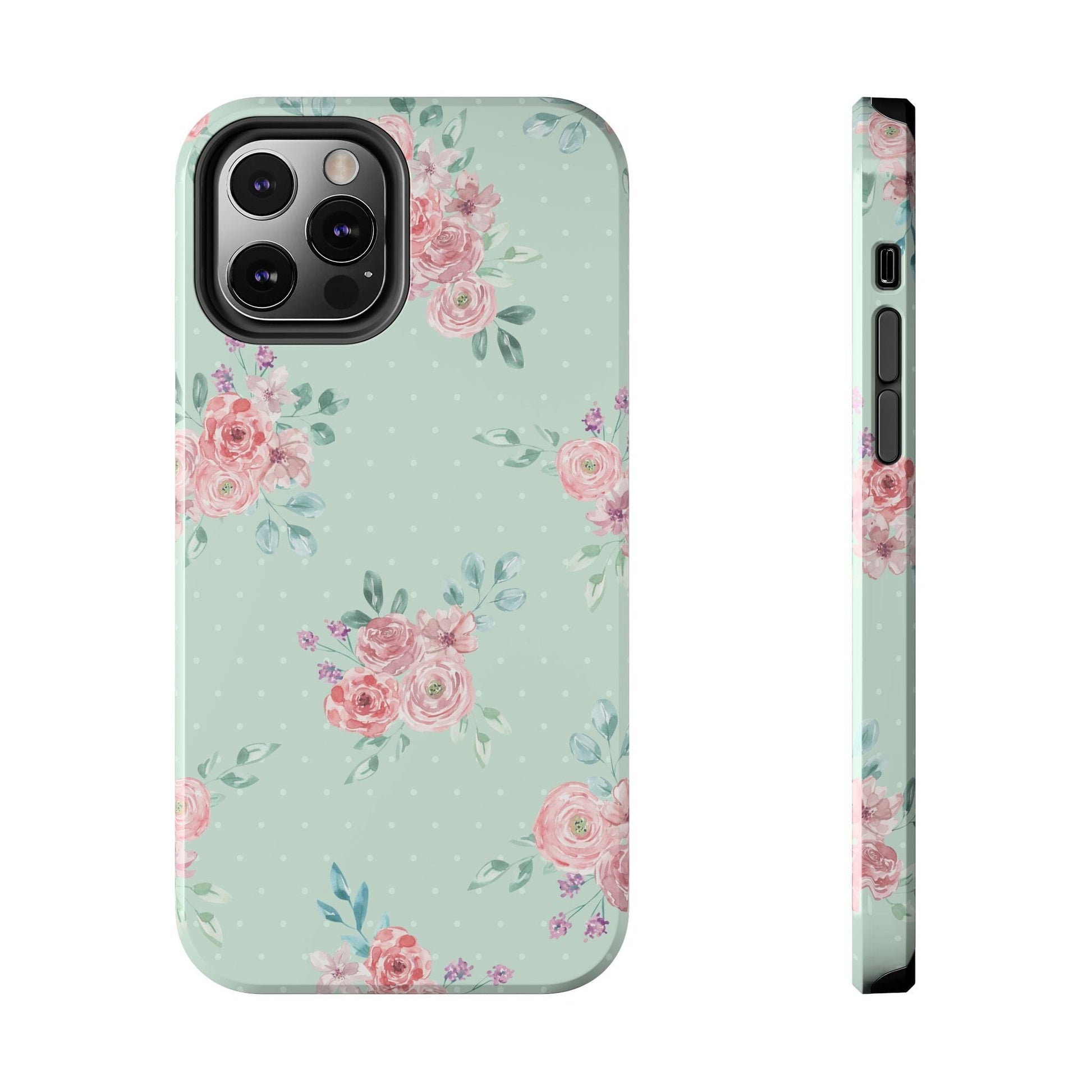 Green Floral Phone Case, Summer Flower Phonecases, Coquette Aesthetic iPhone Case for 15 14 13 12 Cell Phone Covers Phone Case Printify iPhone 12 Pro 