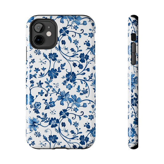 French Toile, Blue Floral Tough Phone Case, Coquette Aesthetic Phone Cases Compatible with most iPhone and Samsung Models Phone Case Printify iPhone 15 