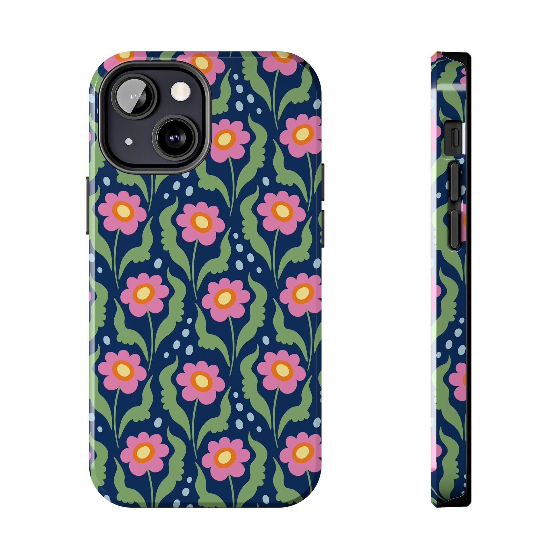 Retro Daisies Tough Phone Cases • Blue Floral Phone Case Designed to Fit Most iPhone and Samsung Phones Phone Case Printify iPhone 13 Mini 