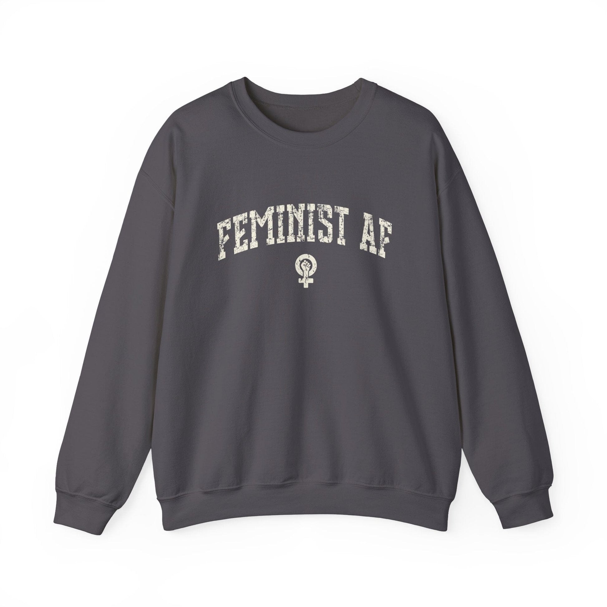 Feminist AF Sweatshirt, Womens Rights Shirts Female Empowerment Crewneck Sweatshirt Printify Charcoal S 