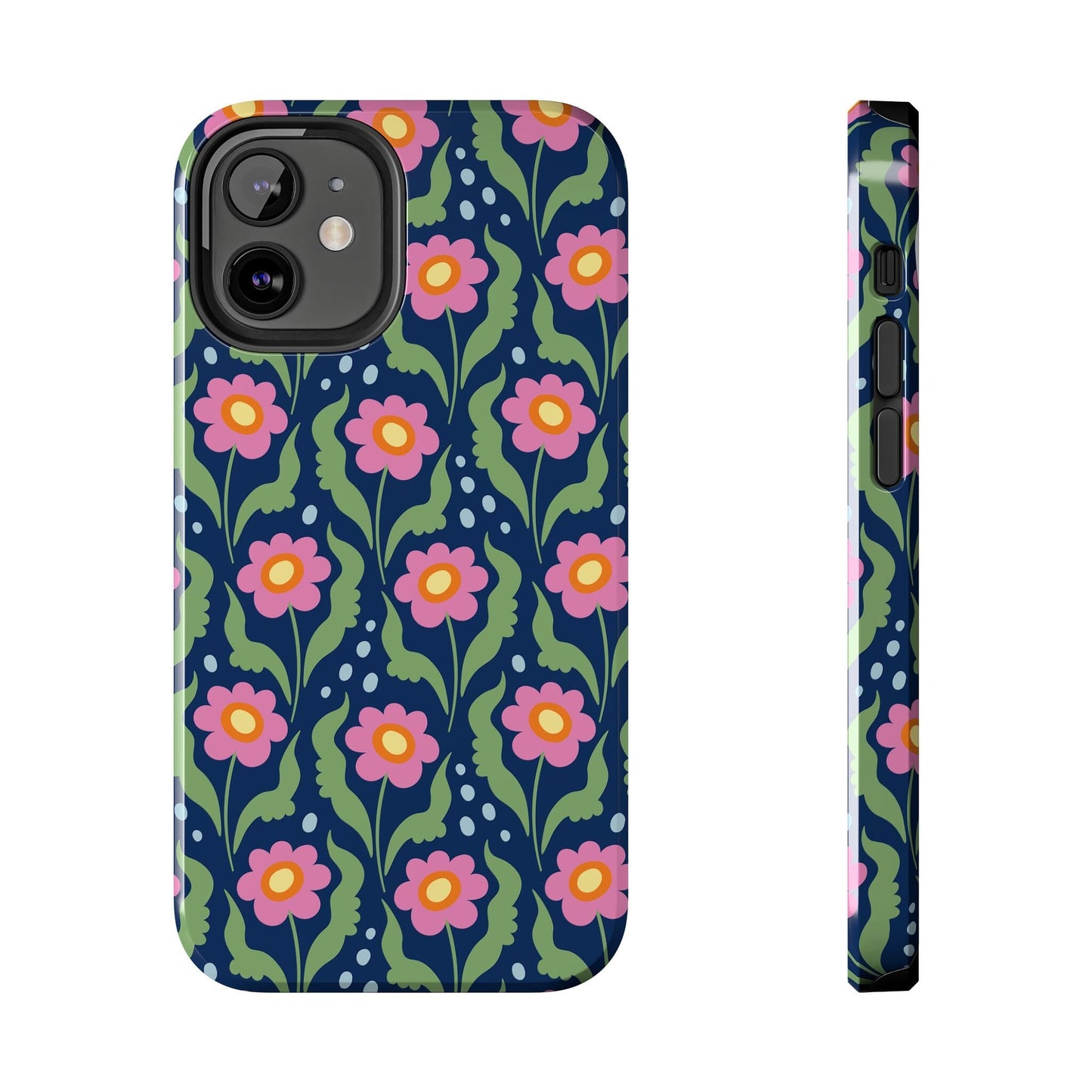 Retro Daisies Tough Phone Cases • Blue Floral Phone Case Designed to Fit Most iPhone and Samsung Phones Phone Case Printify iPhone 12 Mini 