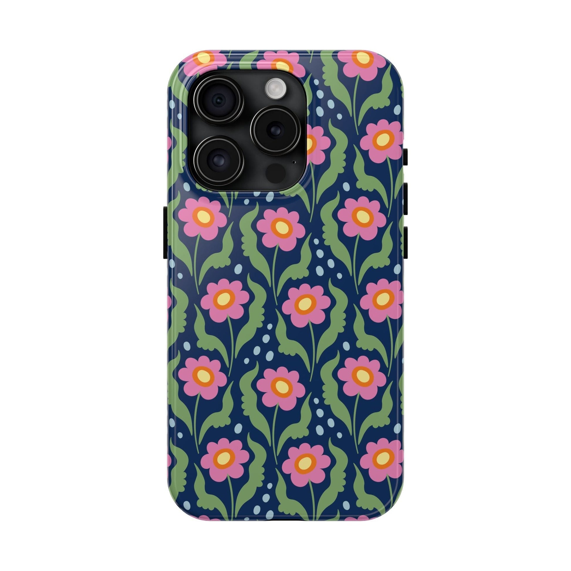 Retro Daisies Tough Phone Cases • Blue Floral Phone Case Designed to Fit Most iPhone and Samsung Phones Phone Case Printify iPhone 15 Pro 