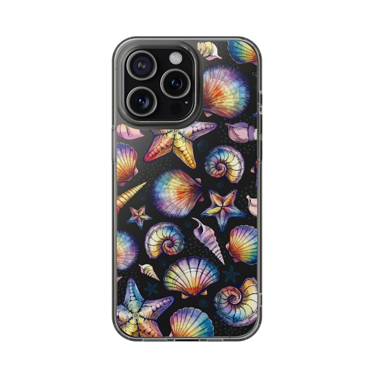 Rainbow Seashell Clear Phone Cases • Designed to fit most iPhone and Samsung Phones Phone Case Printify iPhone 15 Pro Max Without gift packaging 