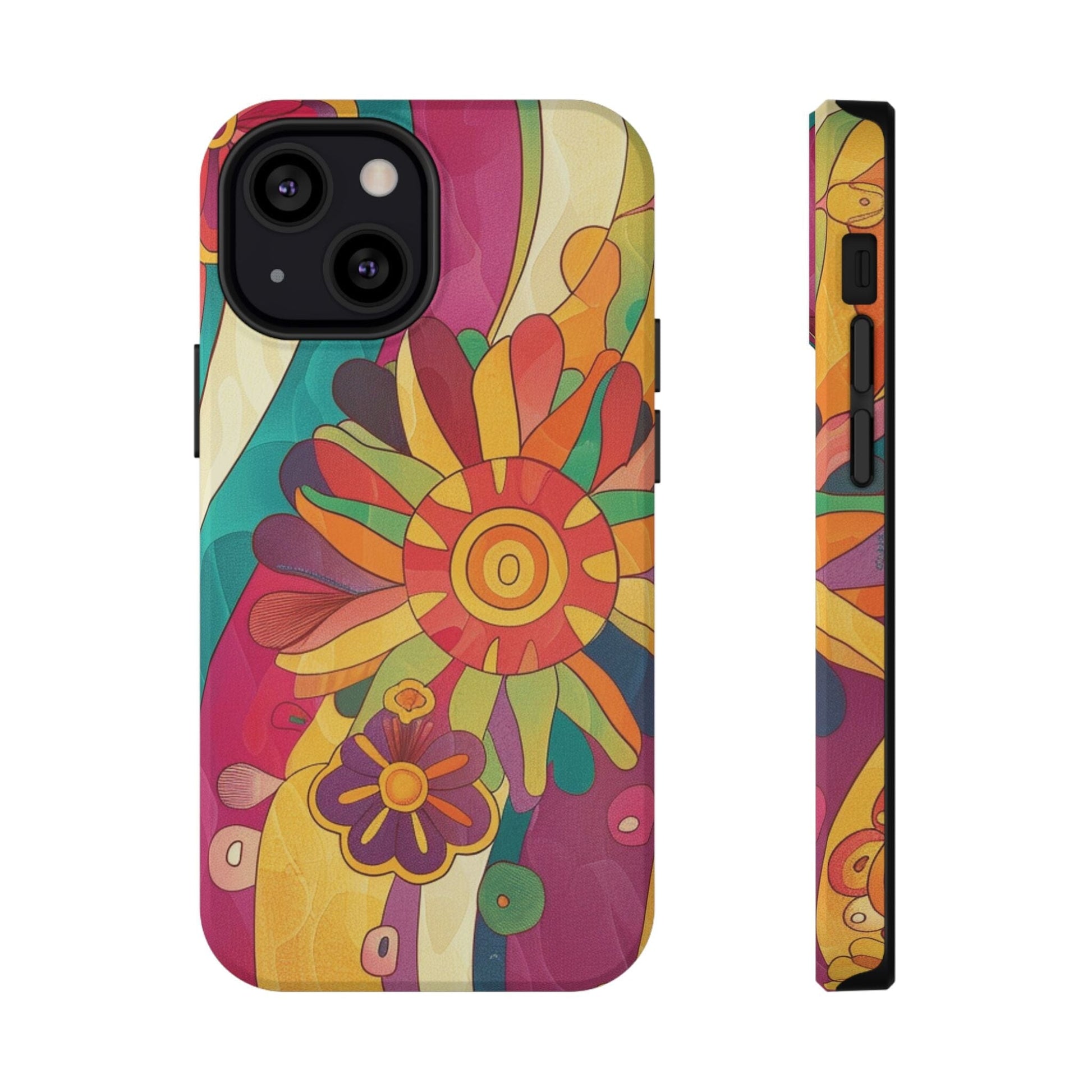 Retro Hippie Impact-Resistant Cases • 70s Daisy Flower Phone Cases Designed to fit Most iPhone and Samsung Phones Phone Case Printify iPhone 13 Mini Matte Without gift packaging