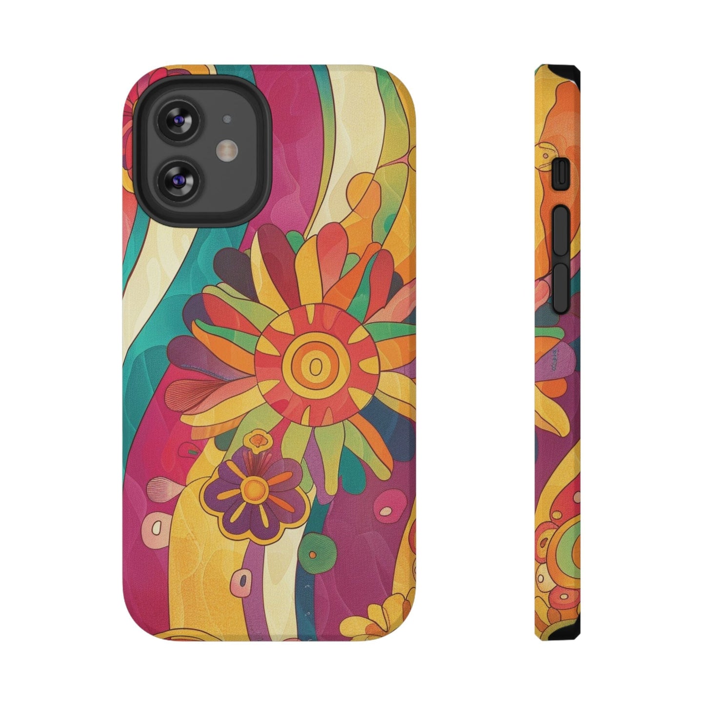 Retro Hippie Impact-Resistant Cases • 70s Daisy Flower Phone Cases Designed to fit Most iPhone and Samsung Phones Phone Case Printify iPhone 12 Pro Matte Without gift packaging