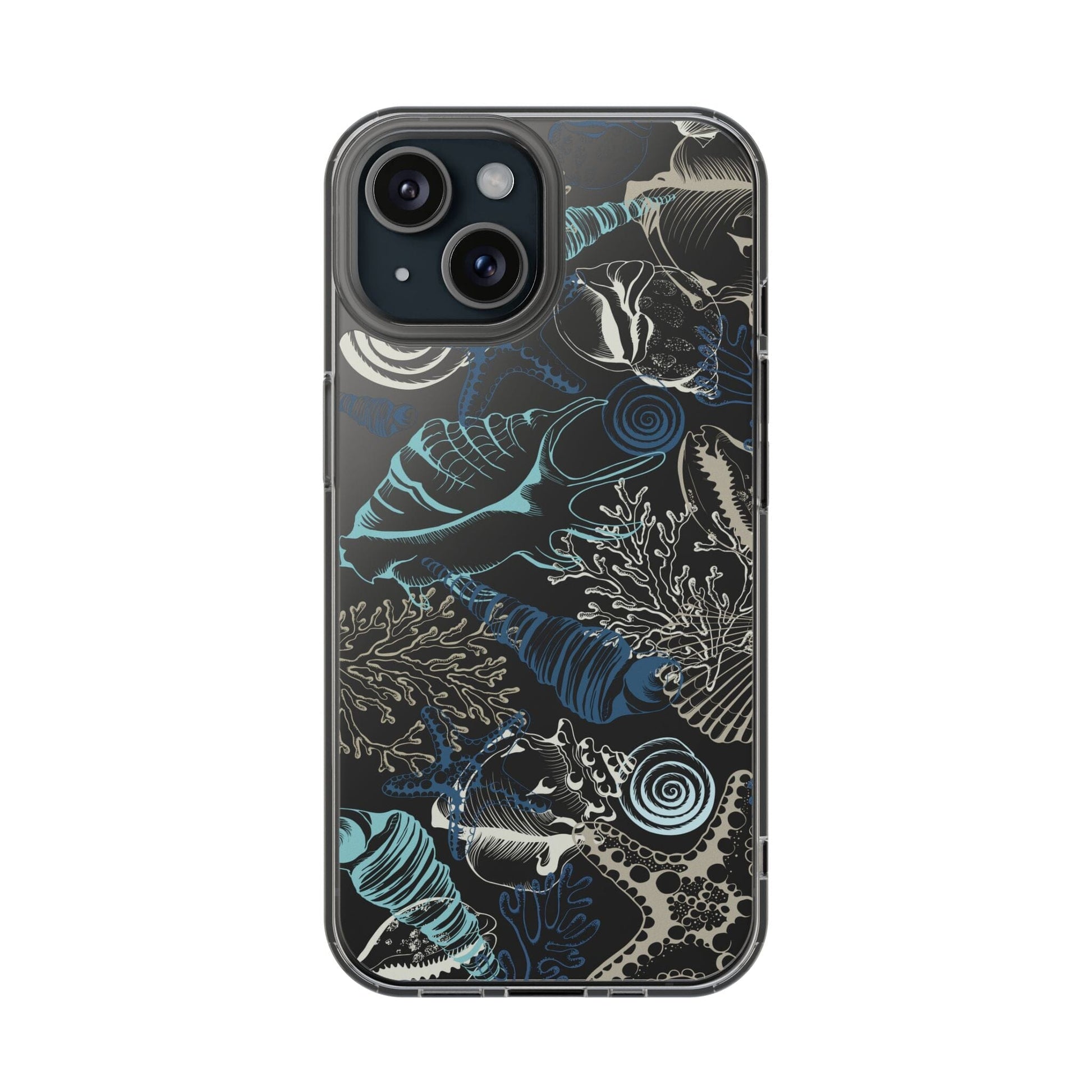 Clear iPhone Case • Blue Seashells Phone Case - Fits Most iPhone and Samsung Phones Phone Case Printify iPhone 15 Without gift packaging 