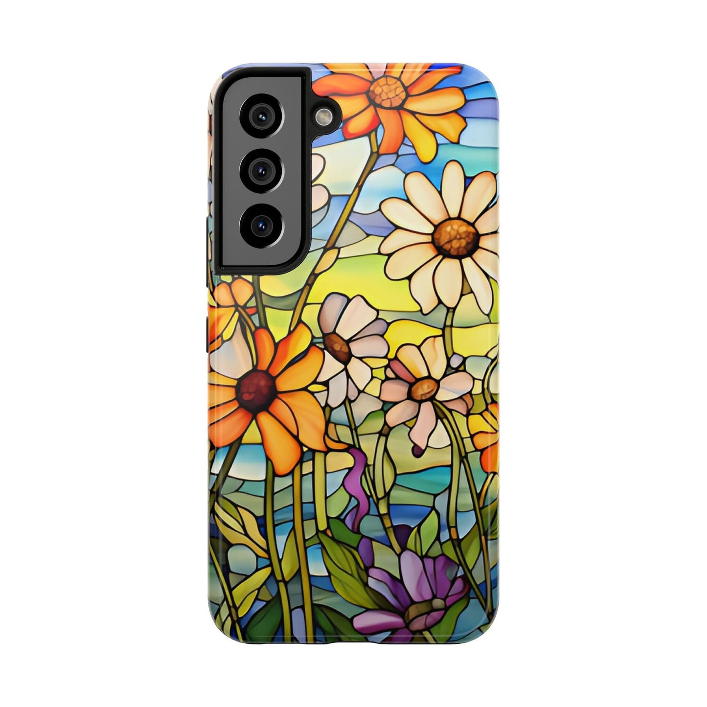 Stained Glass Daisies Impact Resistant Phone Case • Designed to fit most iPhone and Samsung Models Phone Case Printify Samsung Galaxy S22 