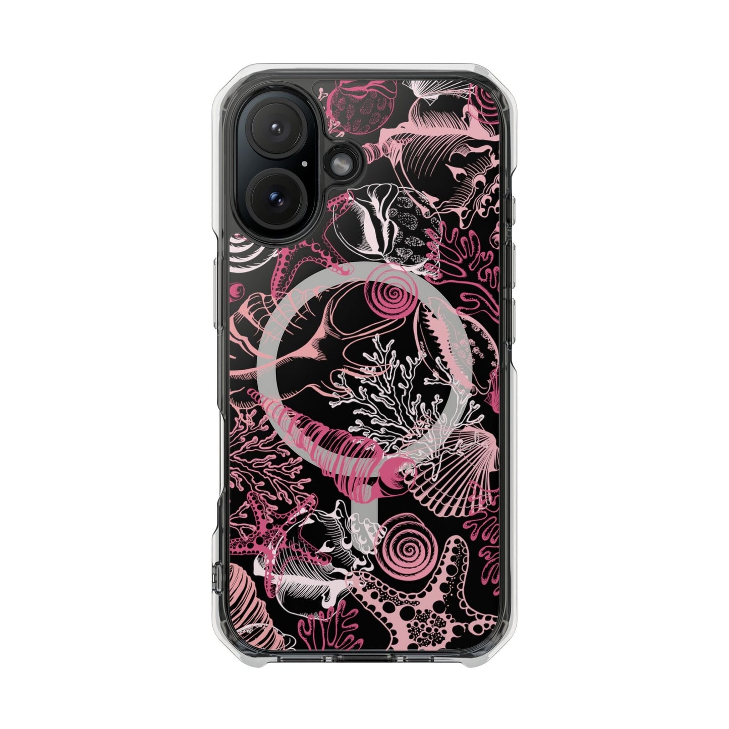 MagSafe® Compatable Clear Phone Case • Pink Seashells Summer Phone Case Designed to fit iPhone 14-16 Models Phone Case Printify iPhone 16 