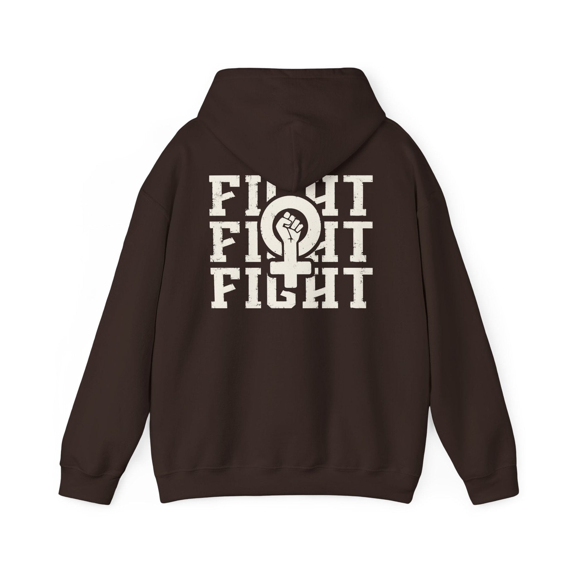 Fight Fight Fight Feminist Sweatshirt ~ Unisex Heavy Blend Hoodie Hoodie Printify S Dark Chocolate 