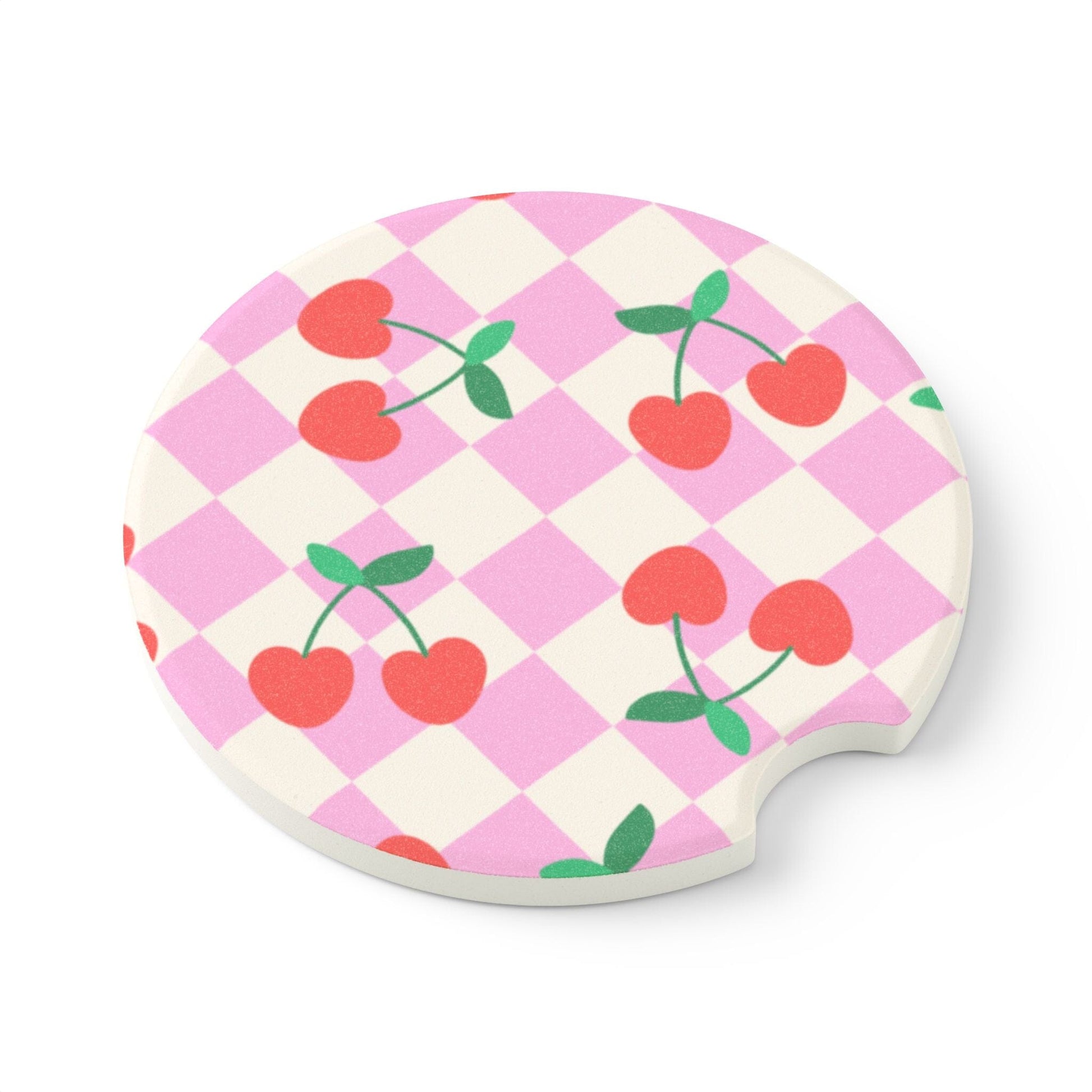 Coquette Checkered Cherries Car Coaster, Summer Vibes Car Decor • Cute Car Accessory Home Decor Printify 