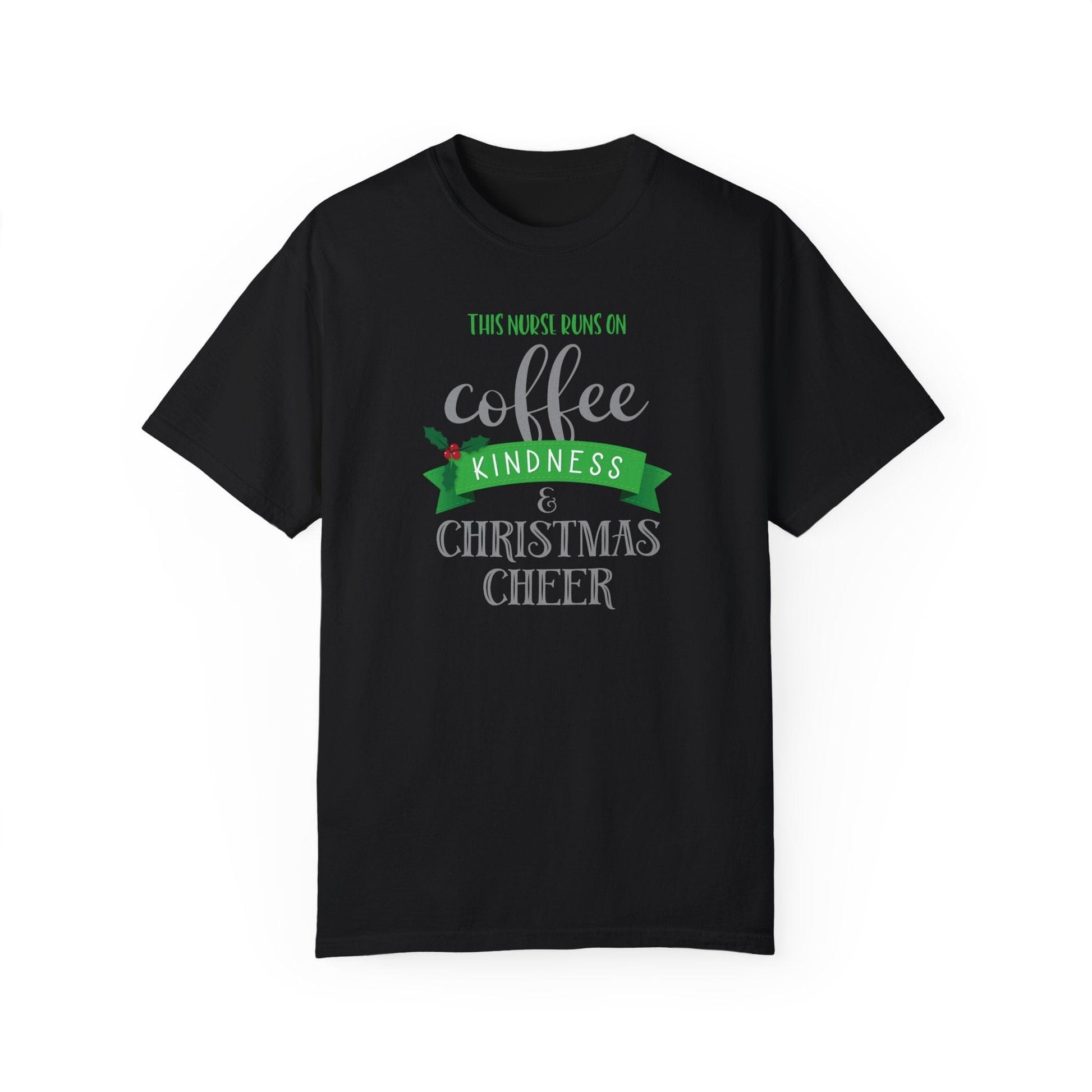 Nurse Christmas Shirt, I Run On Christmas Cheer ~ Shirts for Coffee Lovers at Christmas T-Shirt Printify Black S 