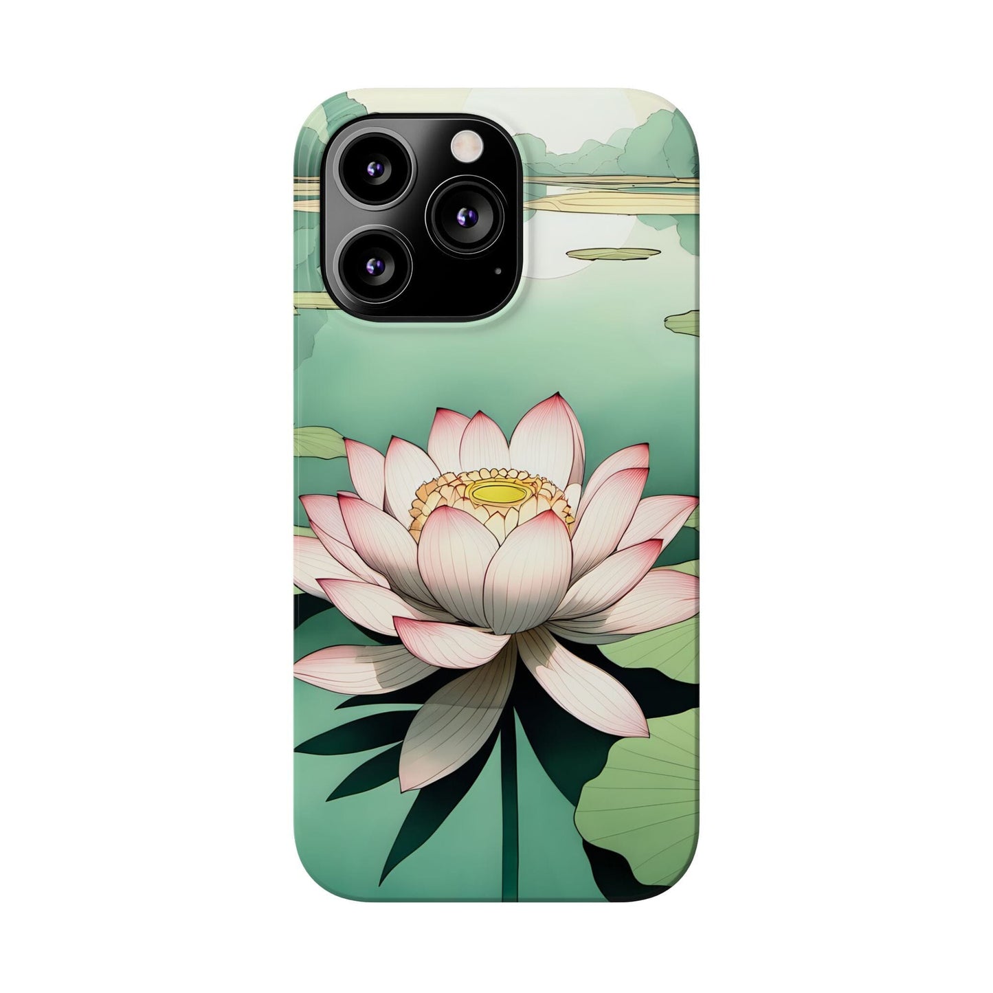 Pink Lotus Flower Phone Case, Flower Phonecases, Oriental Illustration Aesthetic Phone Case ~ iPhone 12, iPhone 13, iPhone 14, iPhone 15 Pro Phone Case Printify 