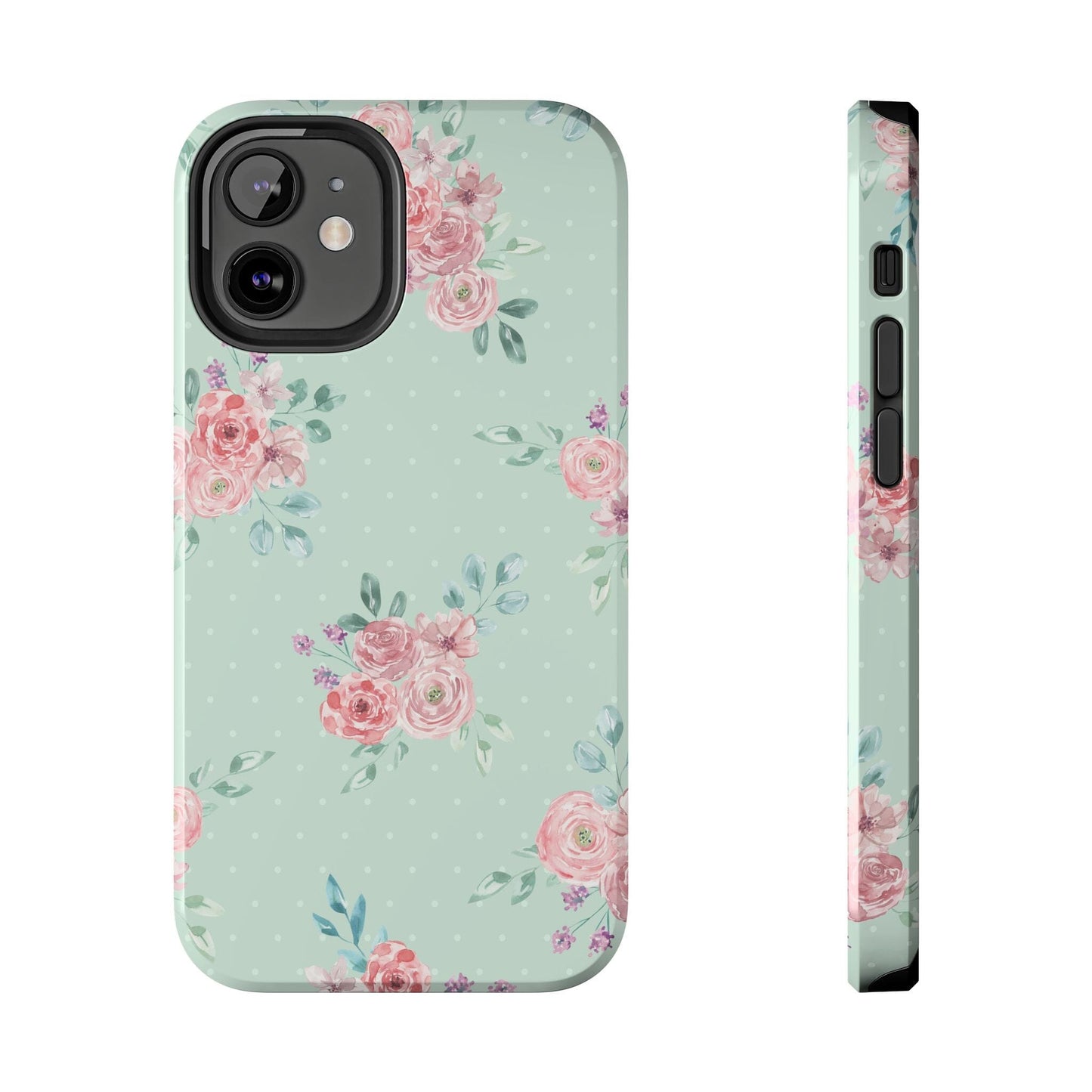 Green Floral Phone Case, Summer Flower Phonecases, Coquette Aesthetic iPhone Case for 15 14 13 12 Cell Phone Covers Phone Case Printify iPhone 12 Mini 