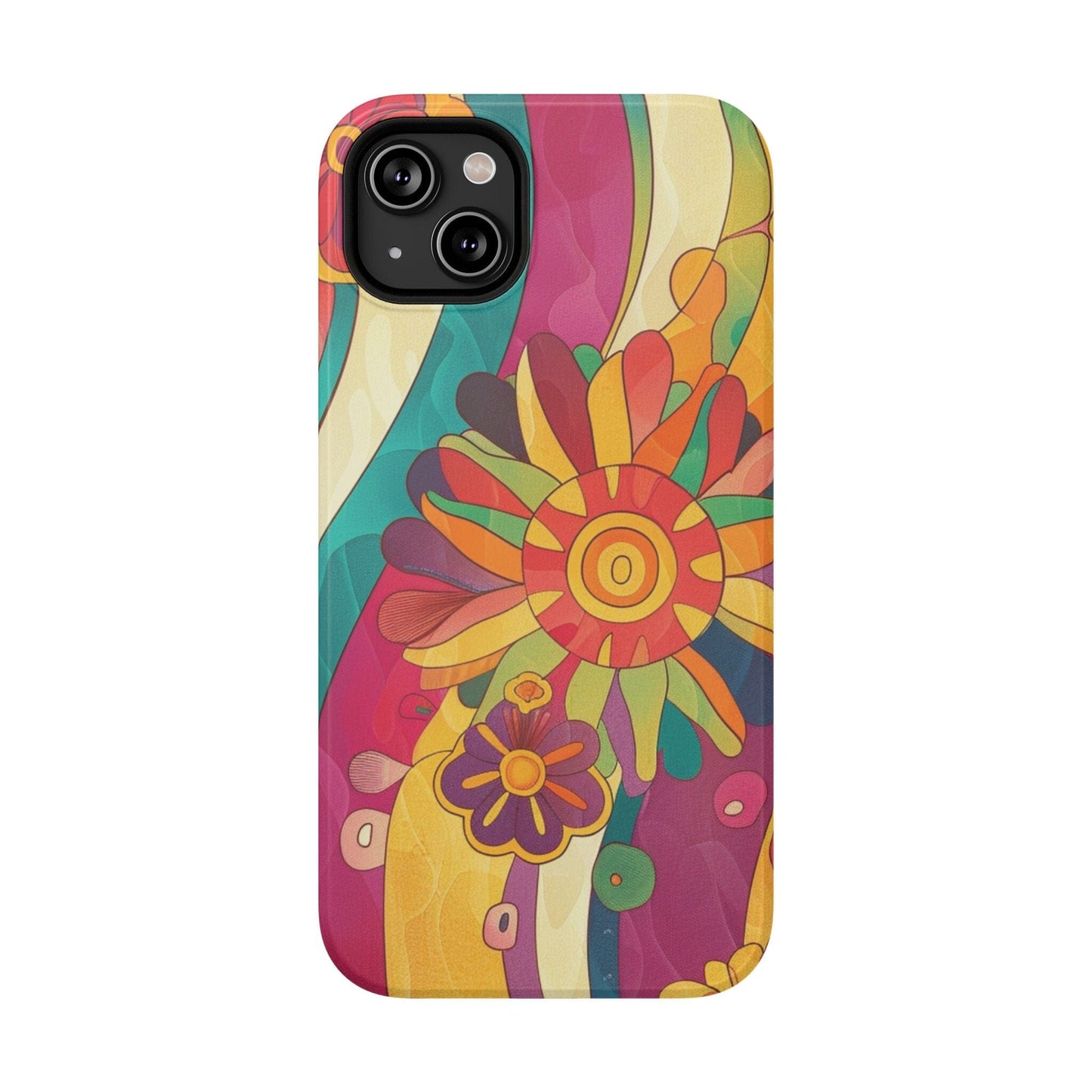 Retro Hippie Impact-Resistant Cases • 70s Daisy Flower Phone Cases Designed to fit Most iPhone and Samsung Phones Phone Case Printify iPhone 14 Plus Matte Without gift packaging