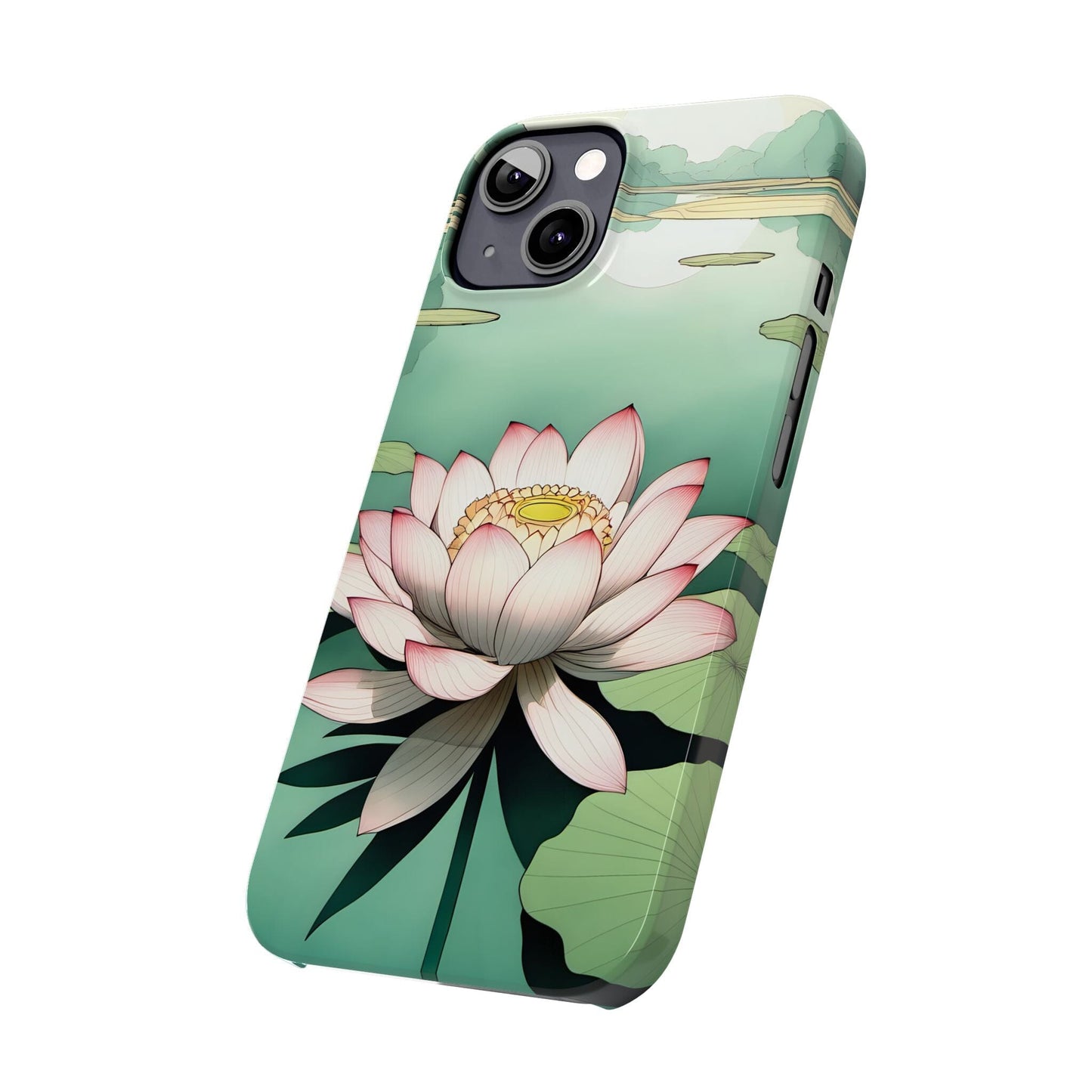 Pink Lotus Flower Phone Case, Flower Phonecases, Oriental Illustration Aesthetic Phone Case ~ iPhone 12, iPhone 13, iPhone 14, iPhone 15 Pro Phone Case Printify 