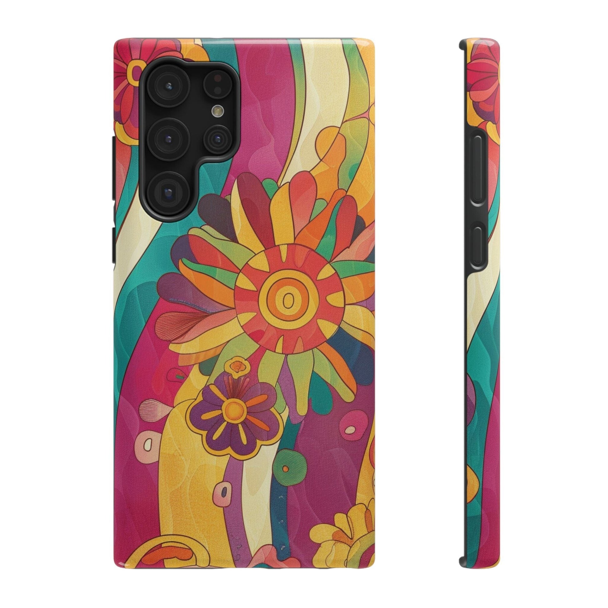 Retro Hippie Impact-Resistant Cases • 70s Daisy Flower Phone Cases Designed to fit Most iPhone and Samsung Phones Phone Case Printify Samsung Galaxy S22 Ultra Glossy Without gift packaging