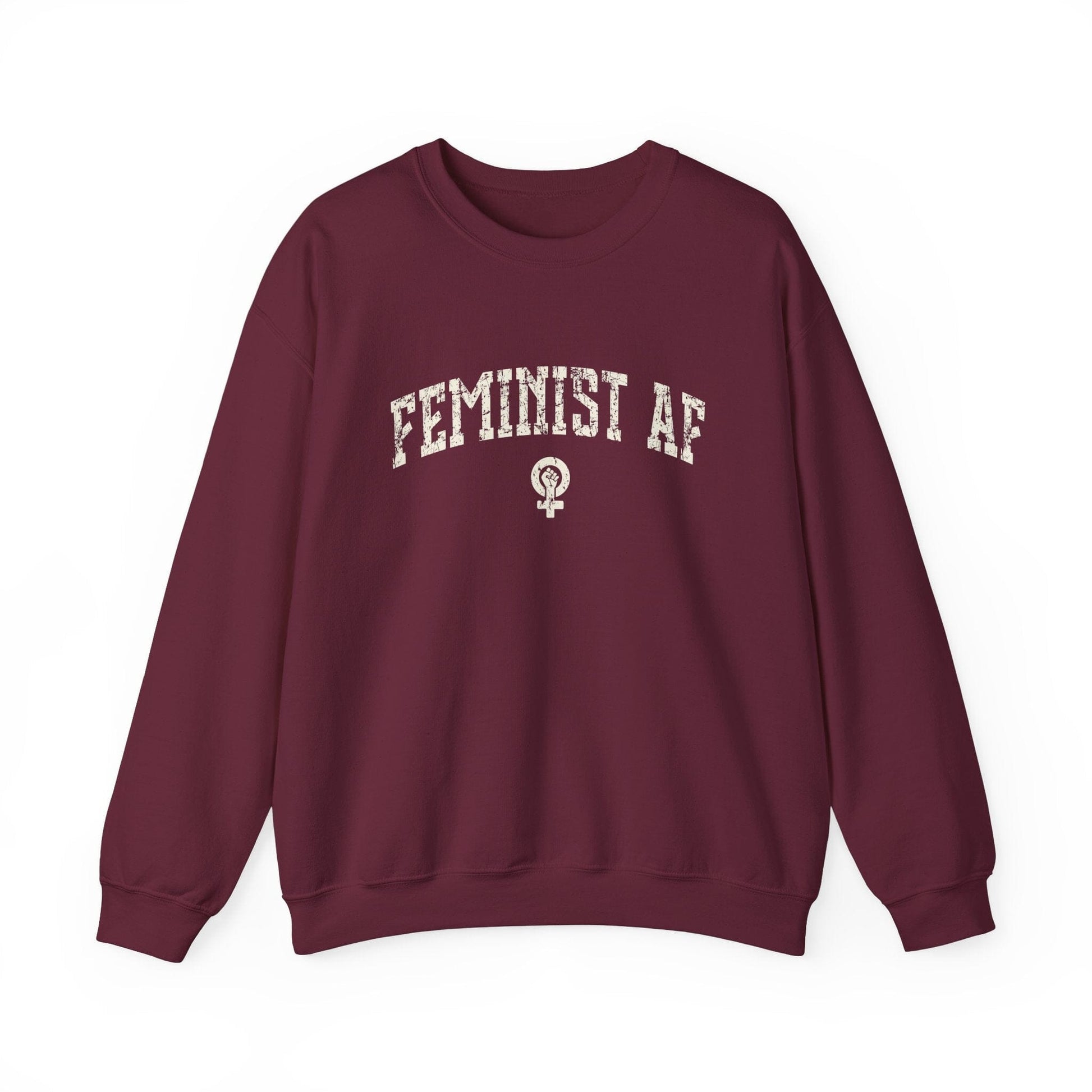 Feminist AF Sweatshirt, Womens Rights Shirts Female Empowerment Crewneck Sweatshirt Printify Maroon S 