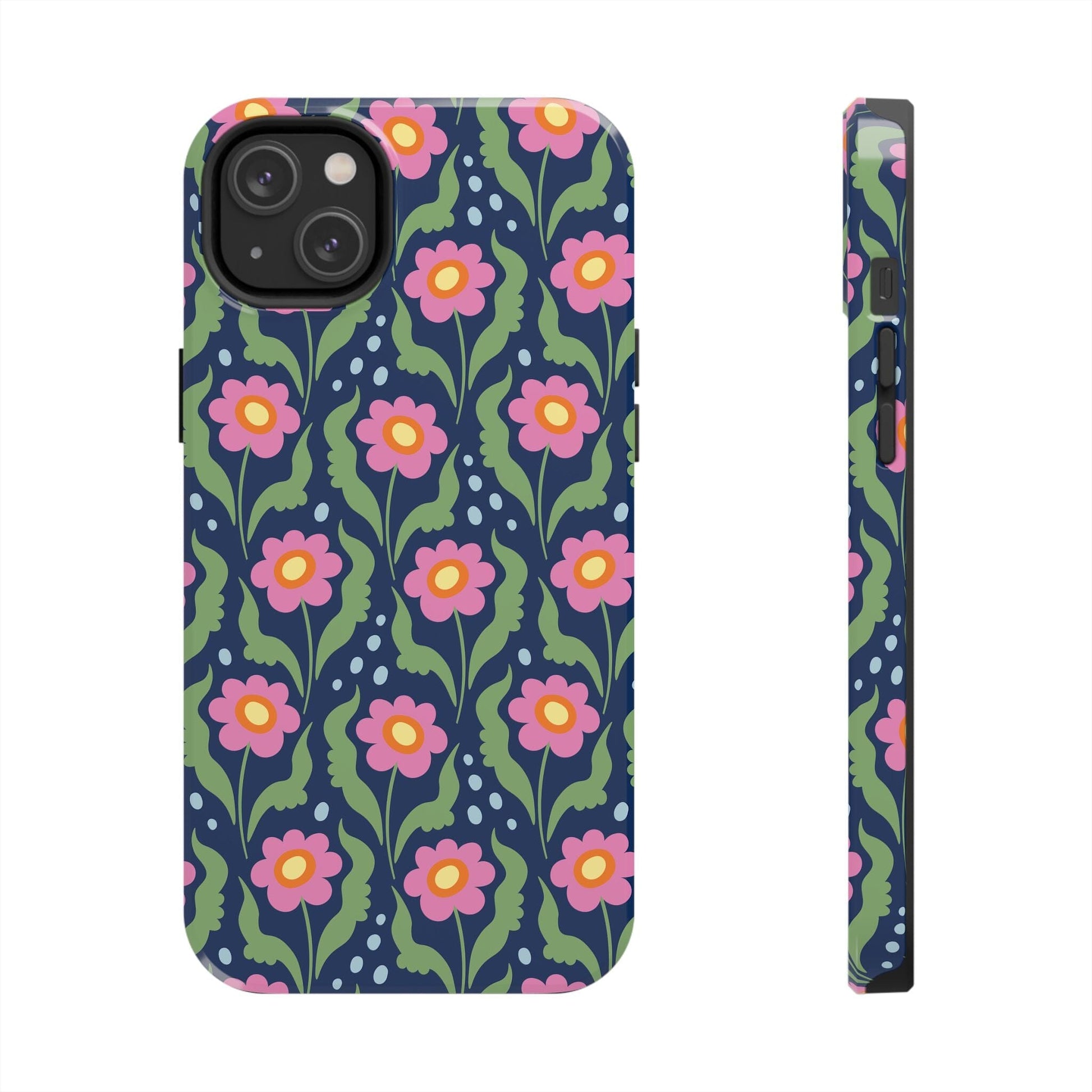 Retro Daisies Tough Phone Cases • Blue Floral Phone Case Designed to Fit Most iPhone and Samsung Phones Phone Case Printify iPhone 14 Plus 