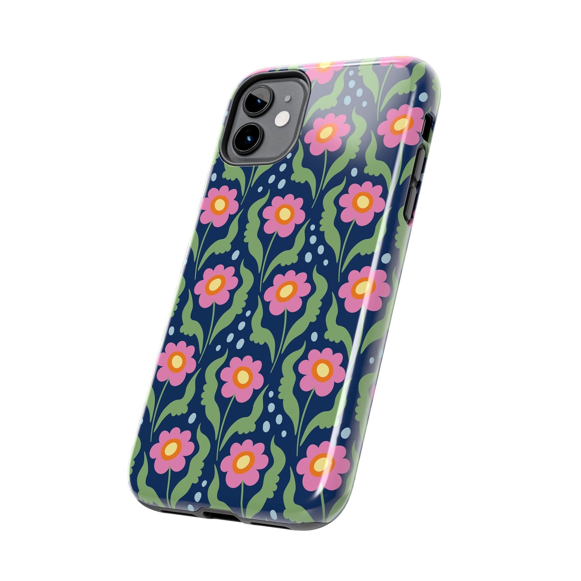 Retro Daisies Tough Phone Cases • Blue Floral Phone Case Designed to Fit Most iPhone and Samsung Phones Phone Case Printify 