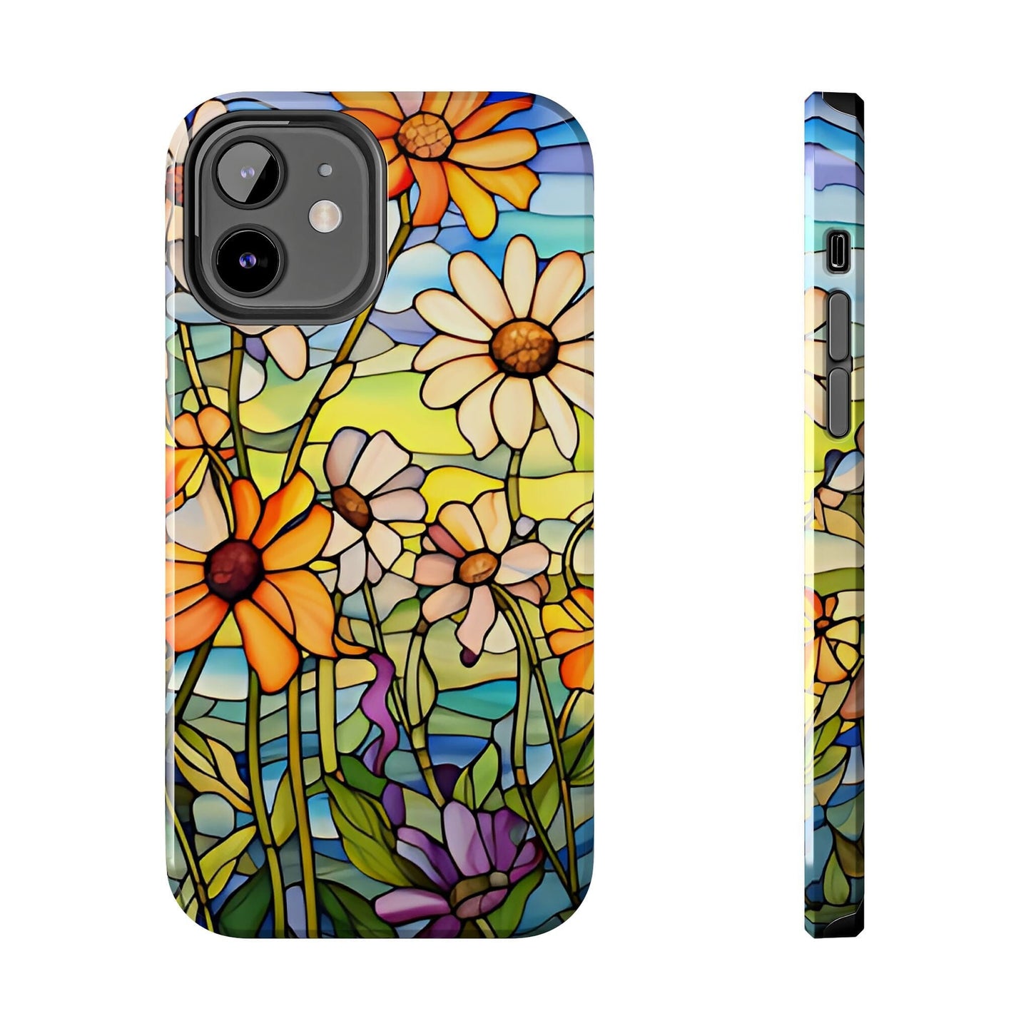 Stained Glass Daisies Impact Resistant Phone Case • Designed to fit most iPhone and Samsung Models Phone Case Printify iPhone 12 